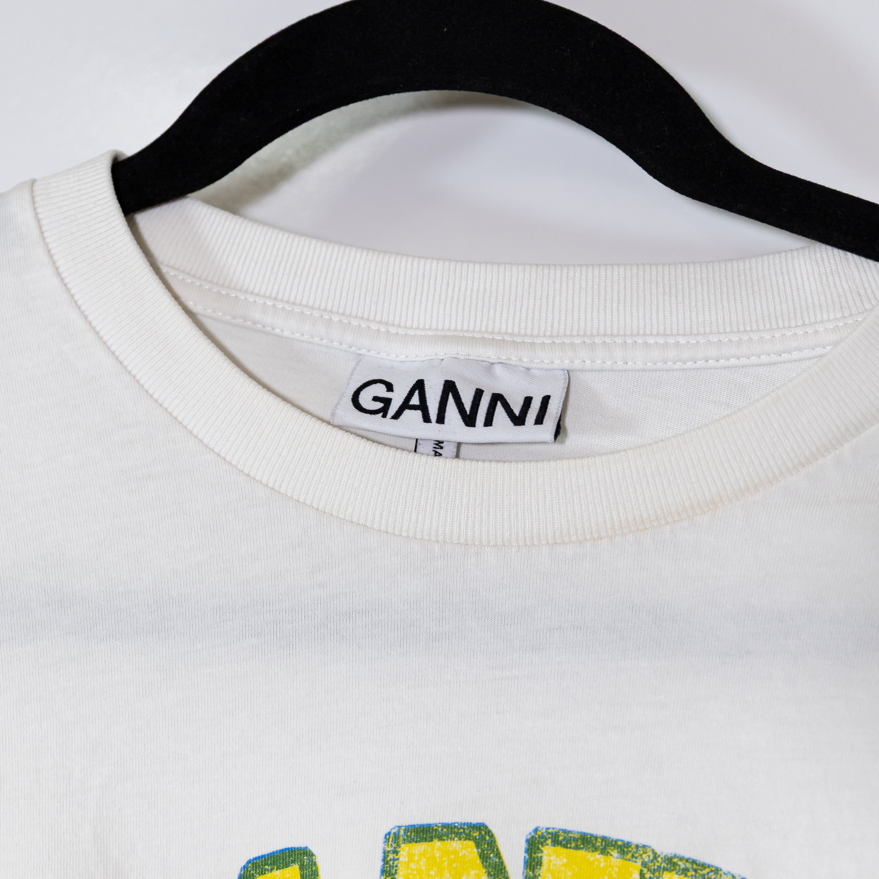 Ganni Relaxed Peach Have A Nice Day Graphic Print Pattern Cotton Tee Shirt Top L