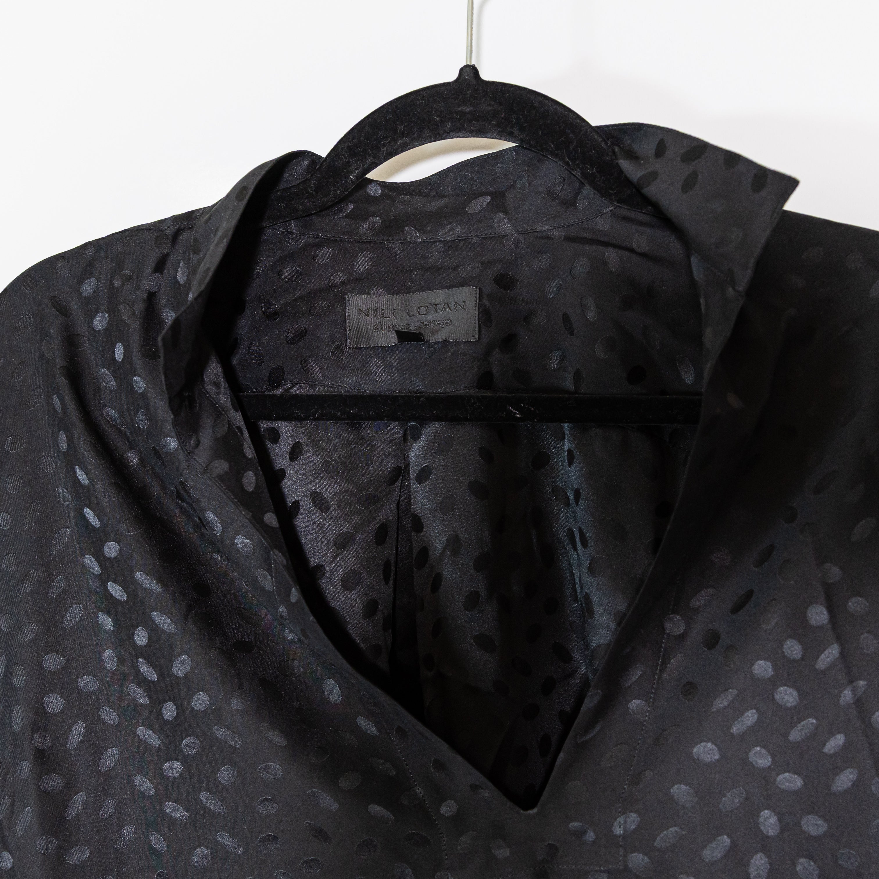 Nili Lotan Silk Chiffon Satin Long Sleeve Collared Blouse Shirt Polka Dot Print