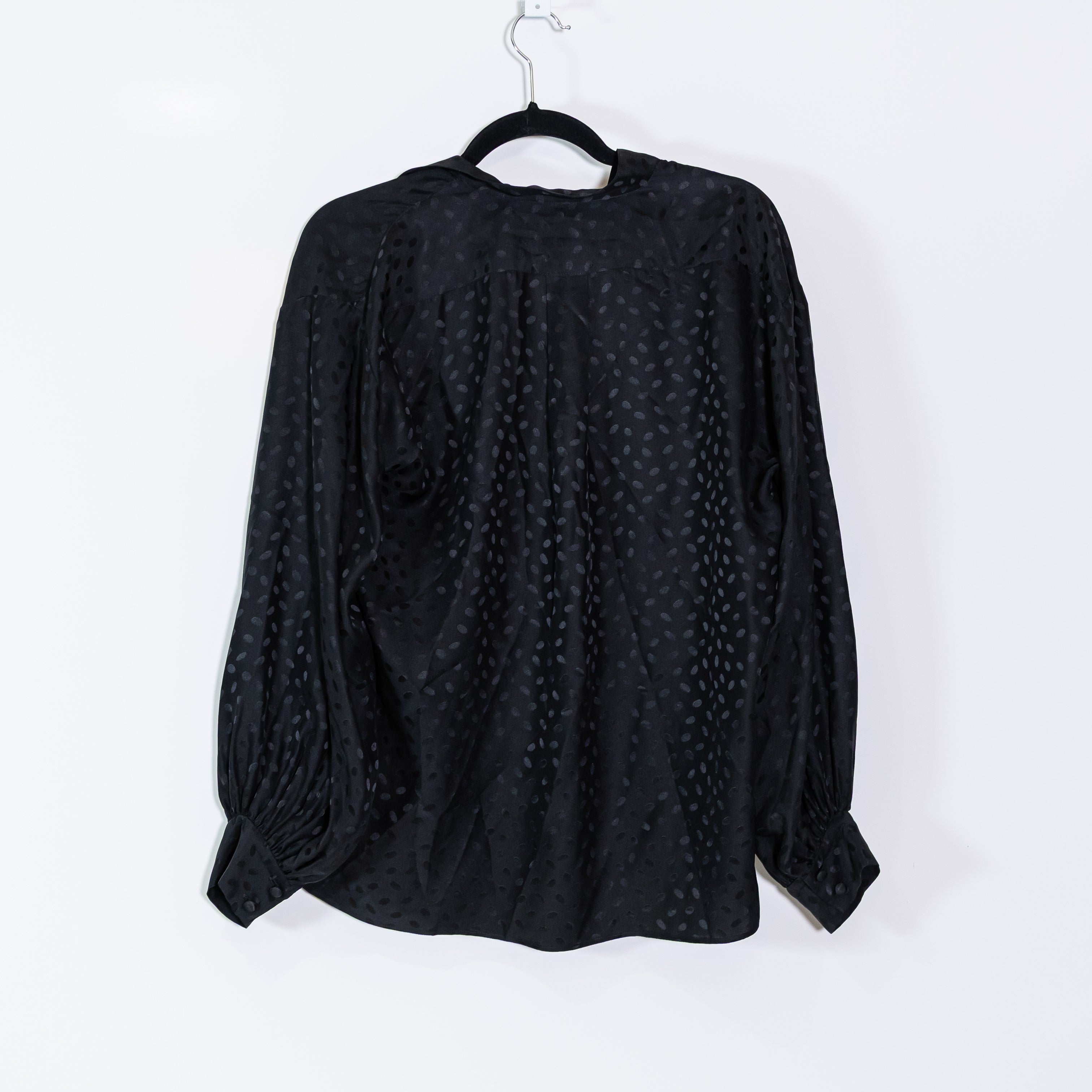 Nili Lotan Silk Chiffon Satin Long Sleeve Collared Blouse Shirt Polka Dot Print