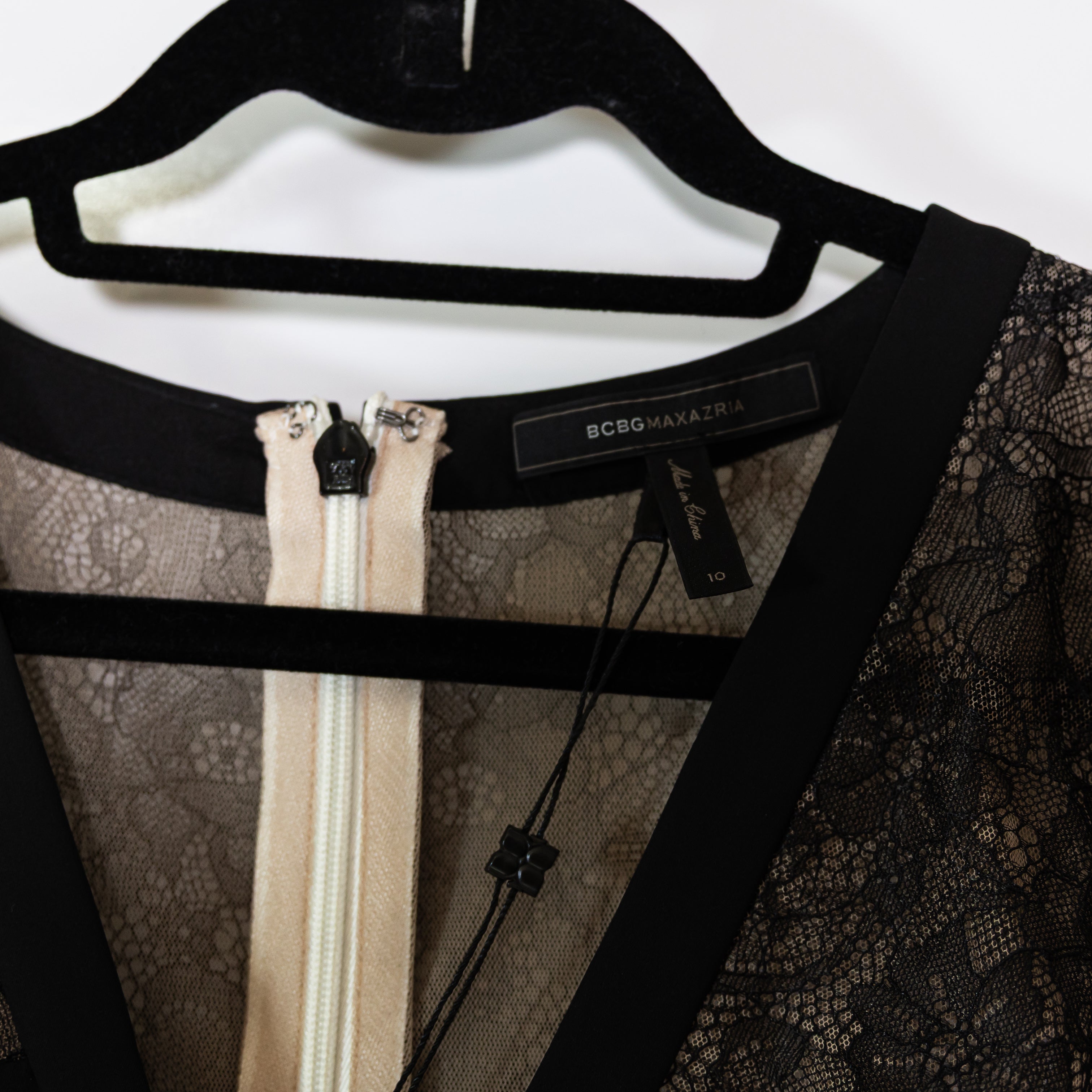 NEW BCBGMaxAzria Oudette Semi Sheer Lace Panel Dress Ivory Black 10
