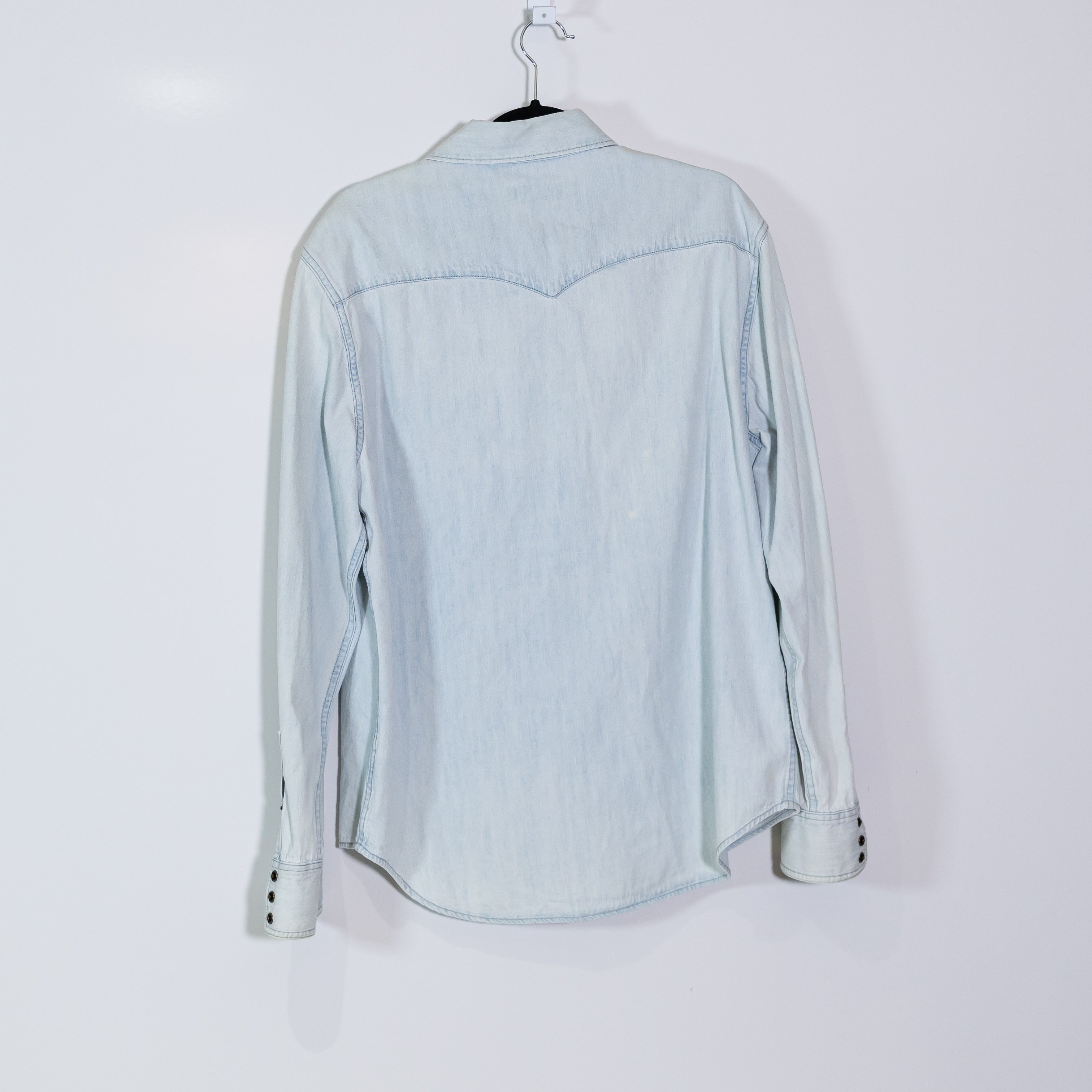 Tecovas Women's Denim Pearl Snap Collared Long Sleeve Cotton Shirt Large Blue