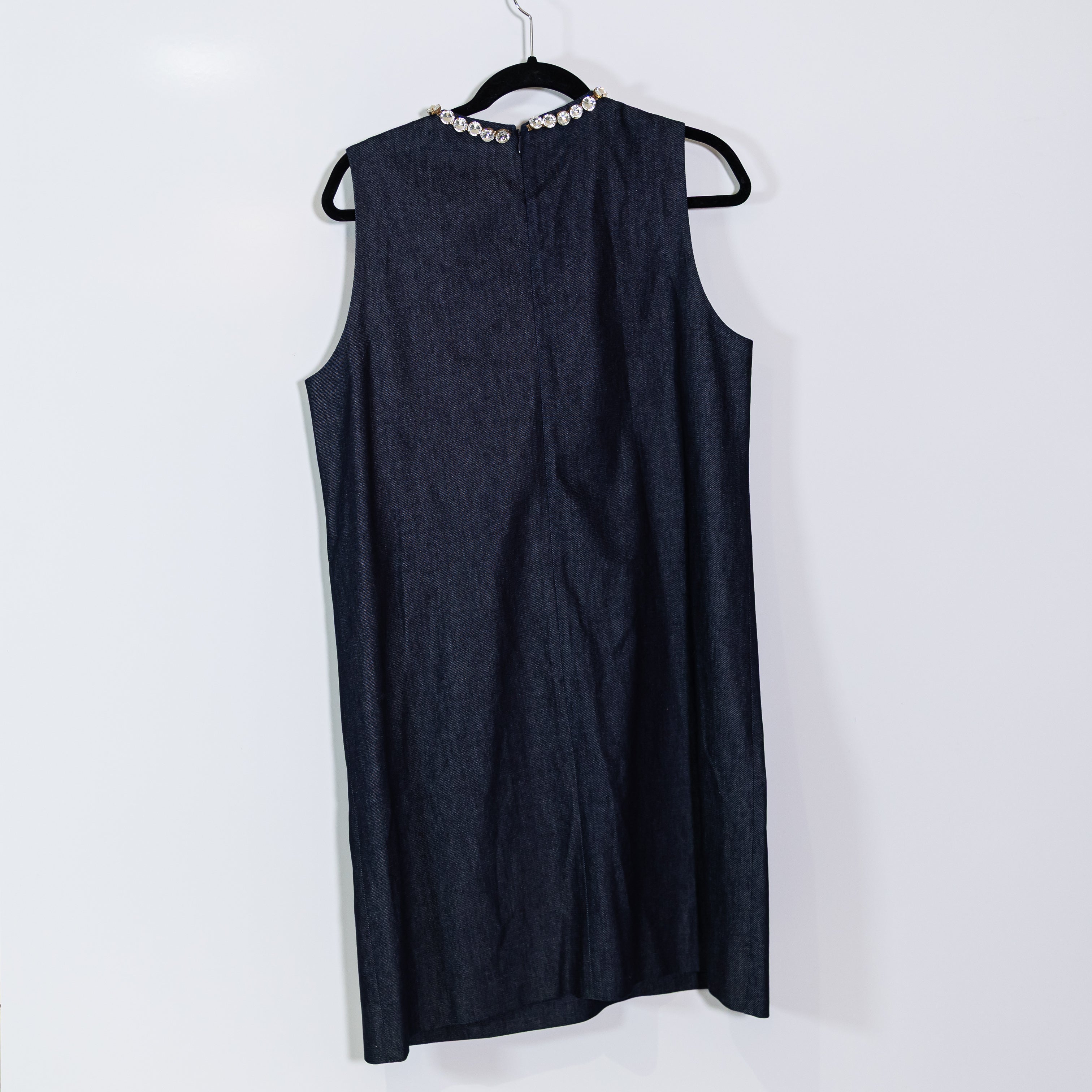 Sandro Rhinestone Crystal Jewel Diamond Embellished Cotton Denim Jean Dress L