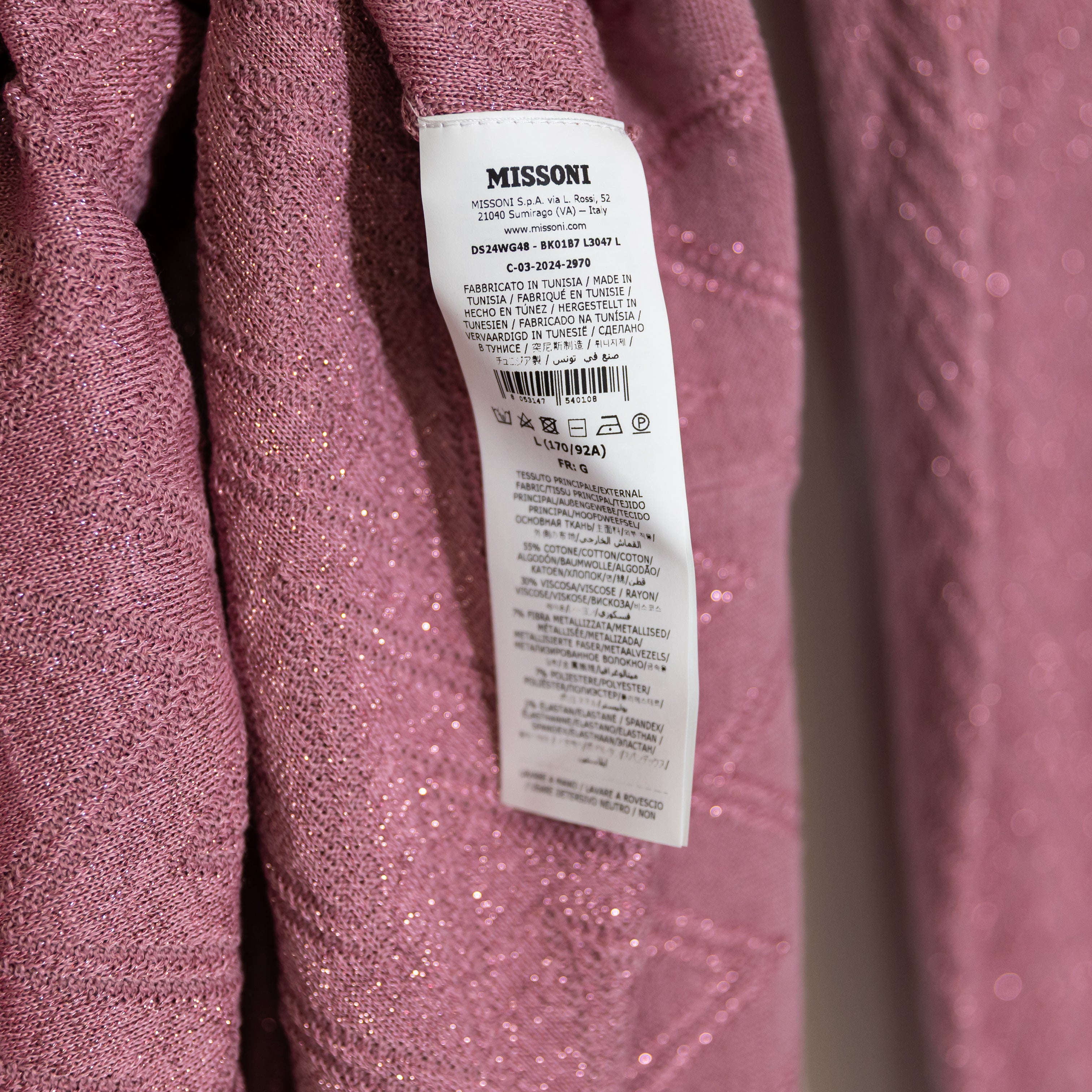 NEW Missoni Cotton Blend Knit Stretch Pink Metallic Crew Neck Sweater Dress L