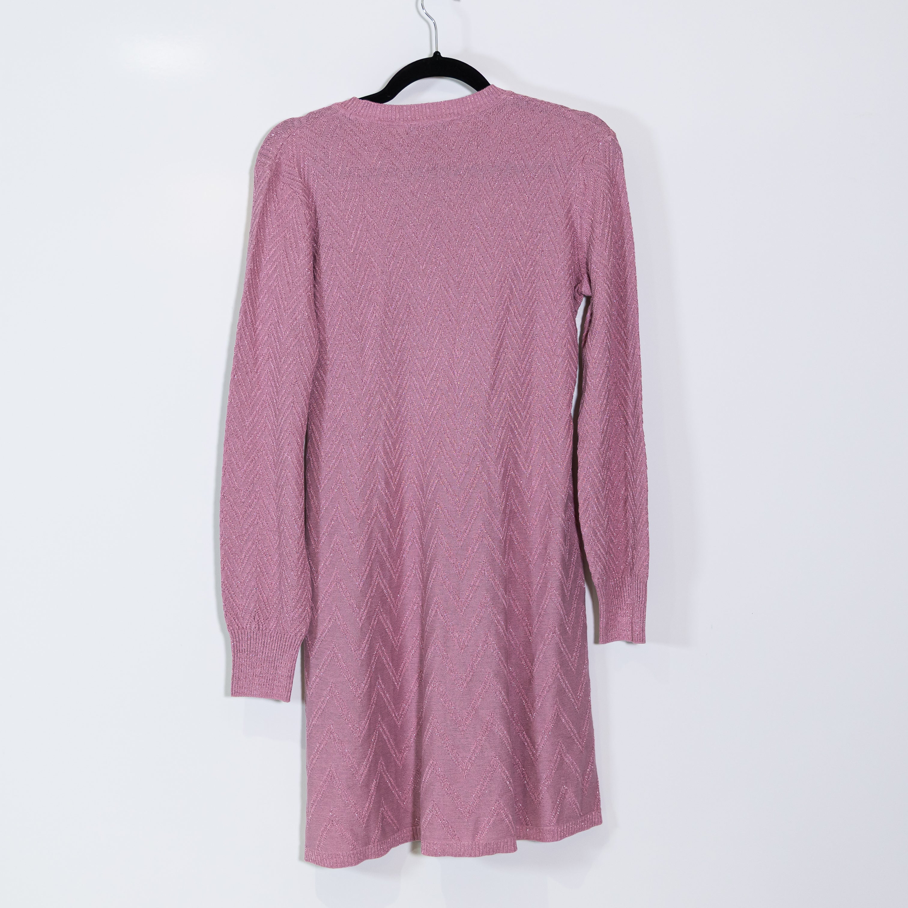 NEW Missoni Cotton Blend Knit Stretch Pink Metallic Crew Neck Sweater Dress L