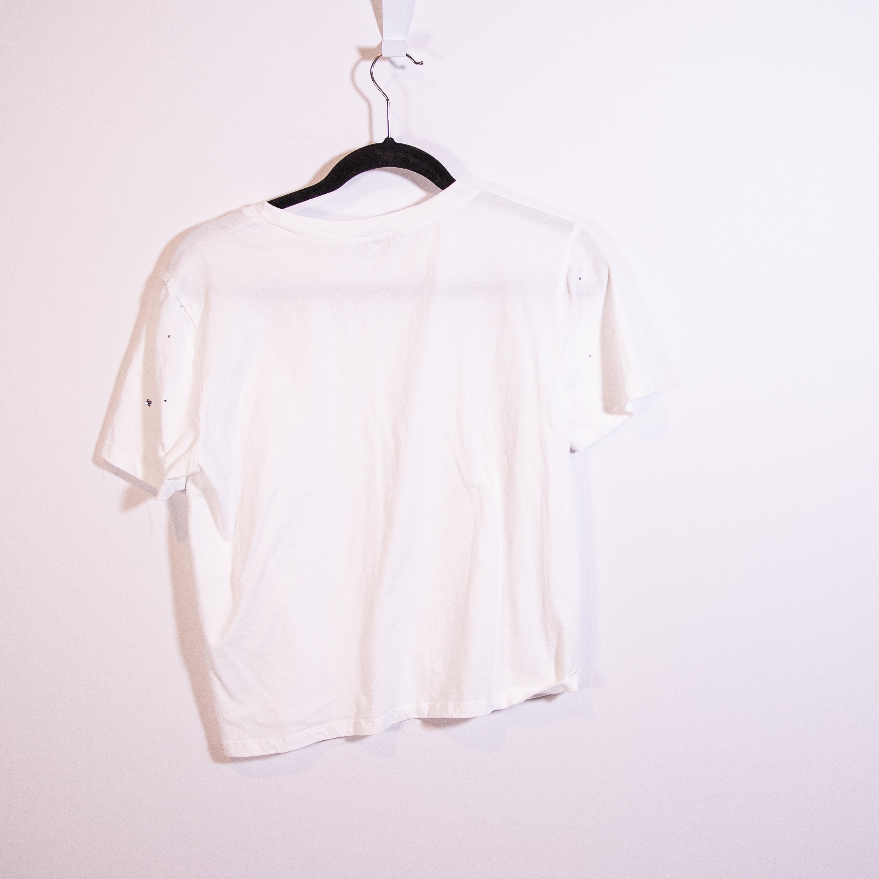 Zara Cotton Crew Neck Short Sleeve Crystal Jewel Diamond Embellished Tee Shirt M