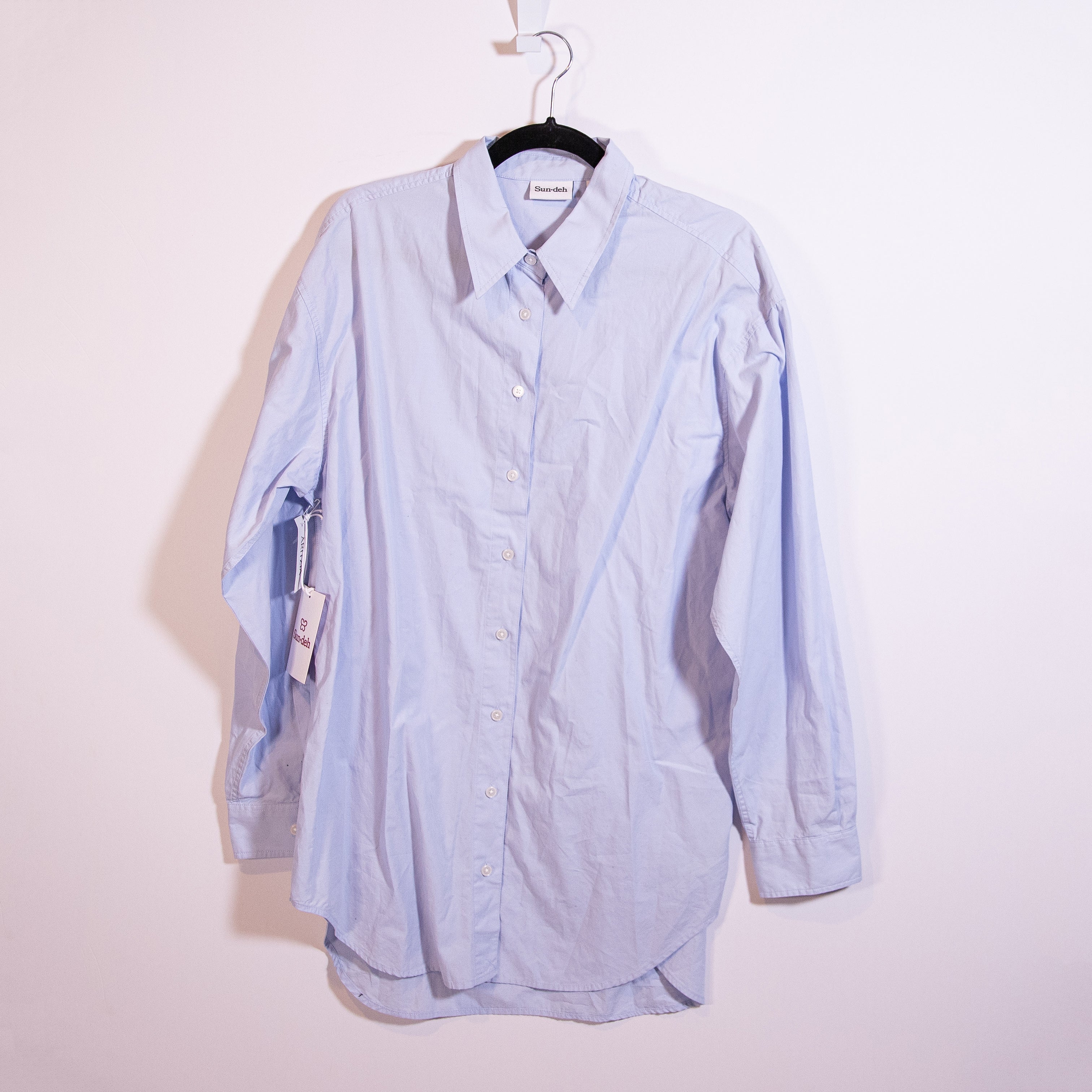 NEW Aritzia Sundeh Future Below Bum Cotton Poplin Collared Button Down Blouse M