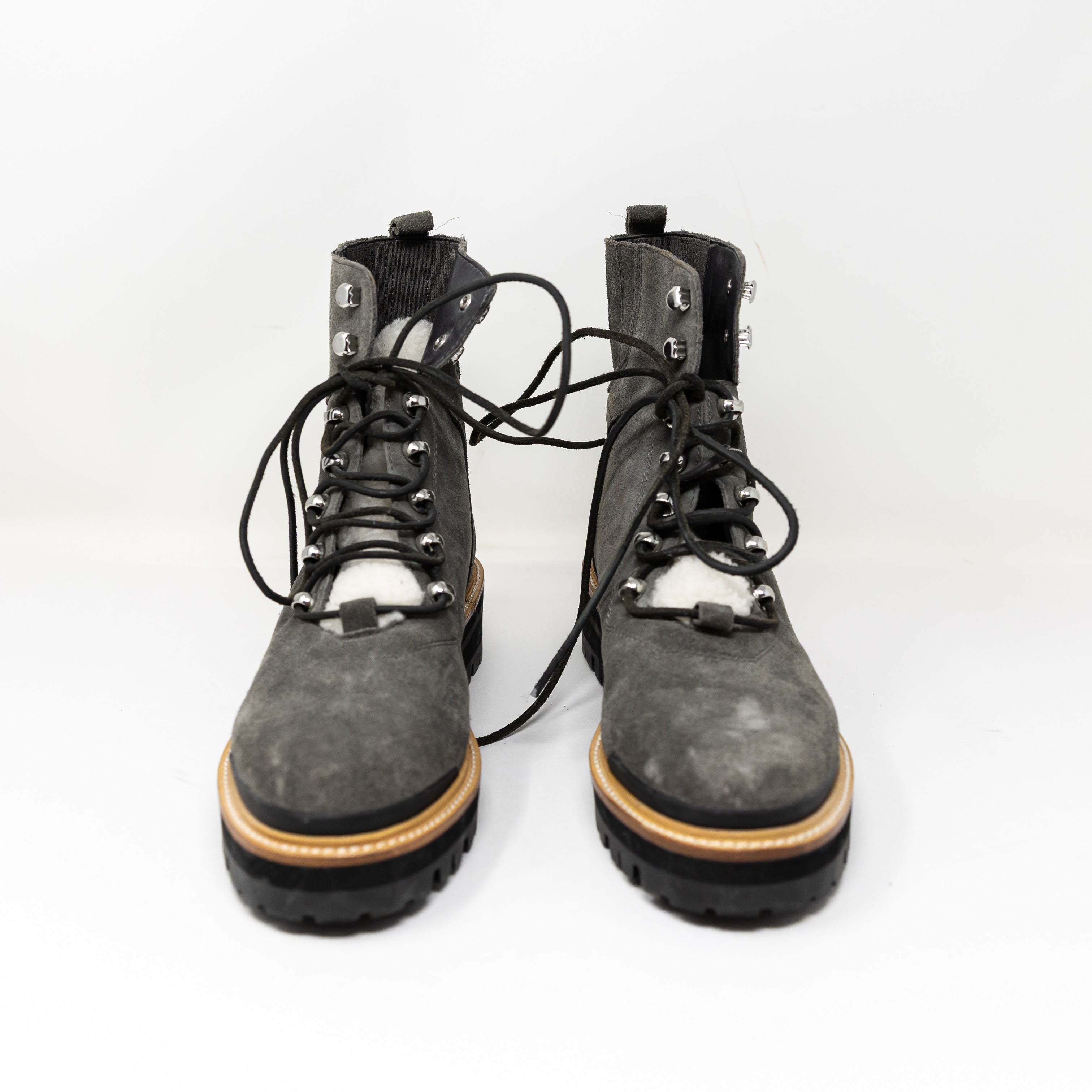 NEW Marc Fisher Lizzie Lace Up Faux Shearling Suede Ankle Booties Shoes Gray 10