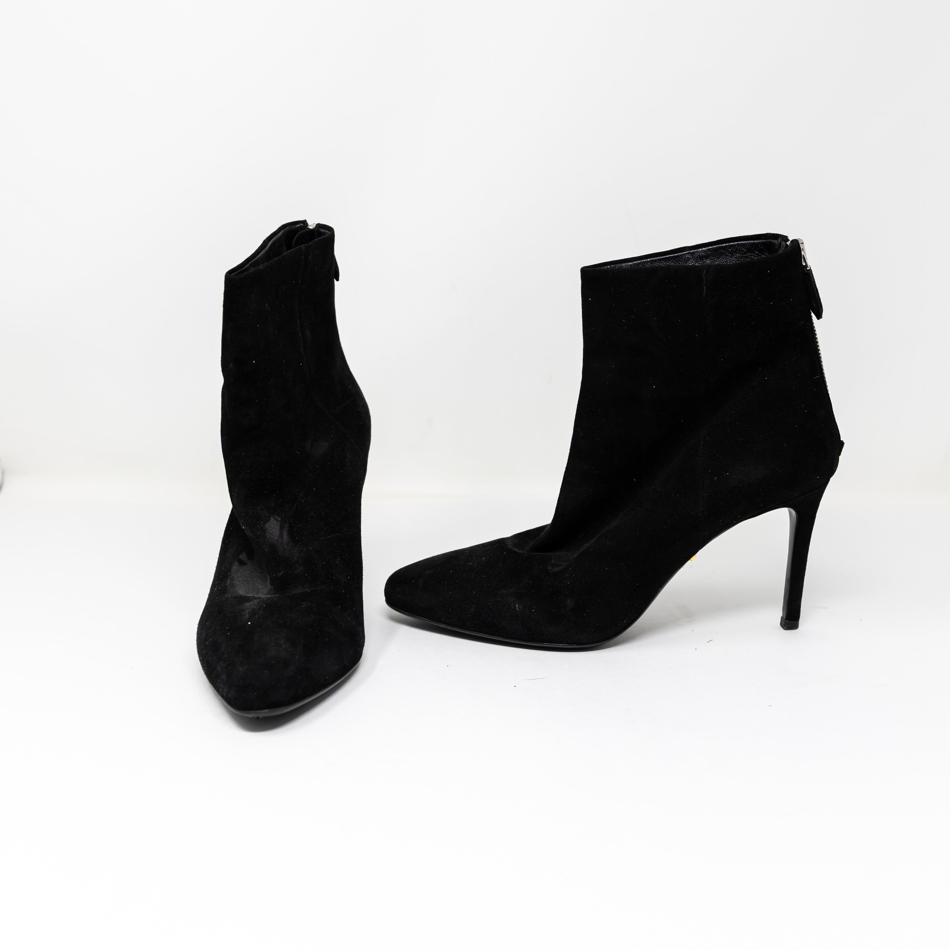 Prada Women's Made In Italy Genuine Suede Almond Toe Ankle Heel Booties Shoes