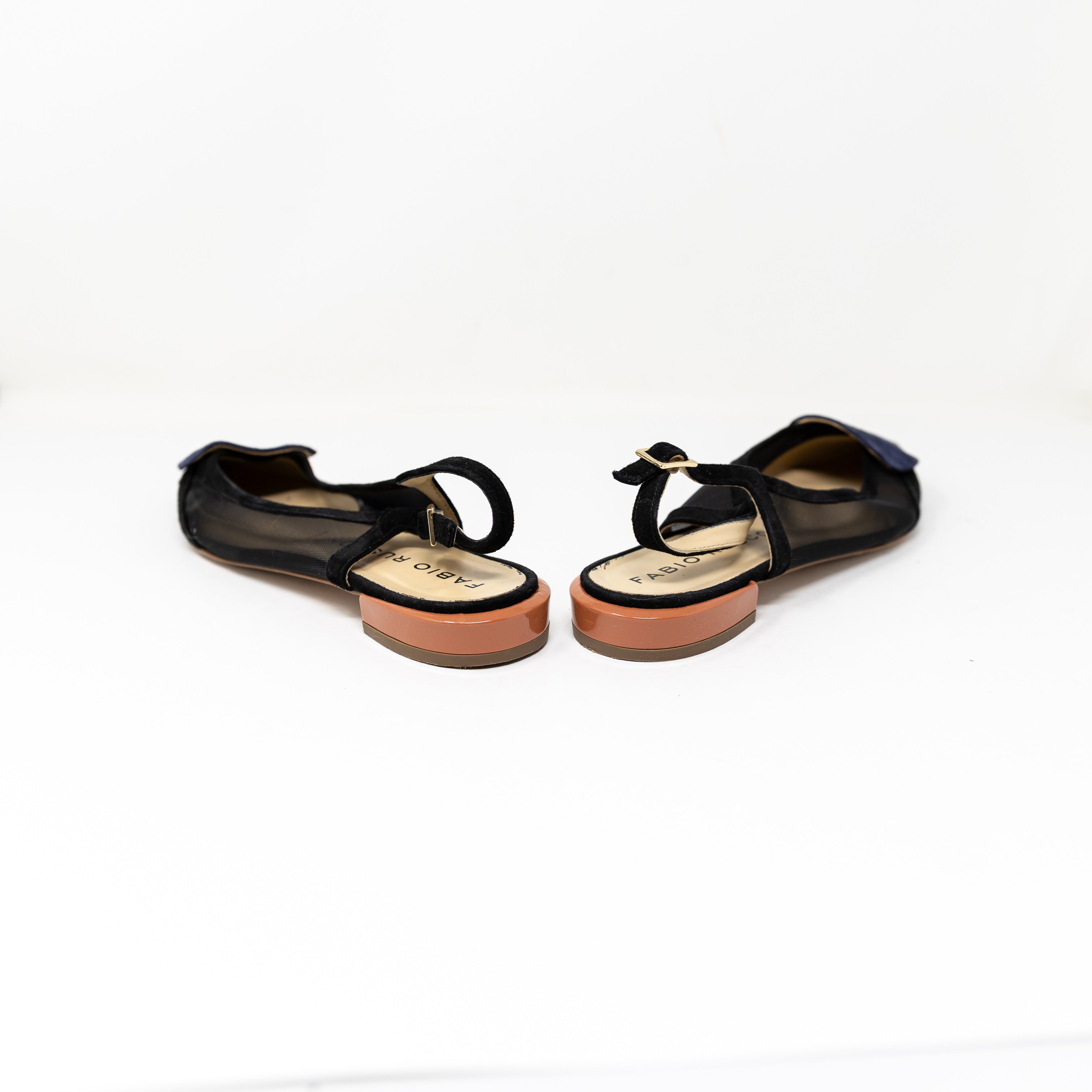 Fabio Rusconi Yoshie Black Navy Genuine Suede Mesh Slingback Flats Shoes 9