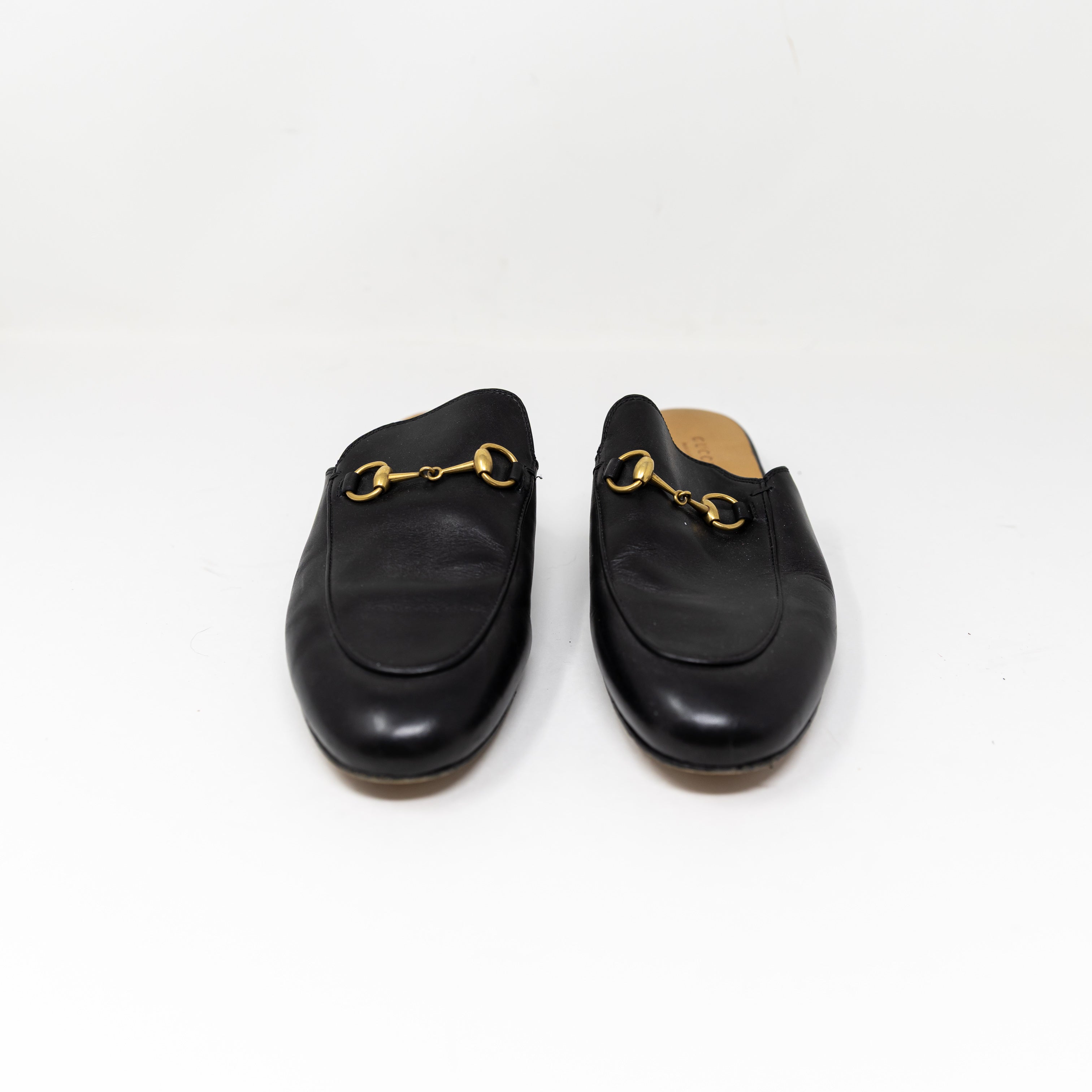 Gucci Women's Genuine Leather Horsebit Flat Slip On Loafers Shoes Black Gold 9