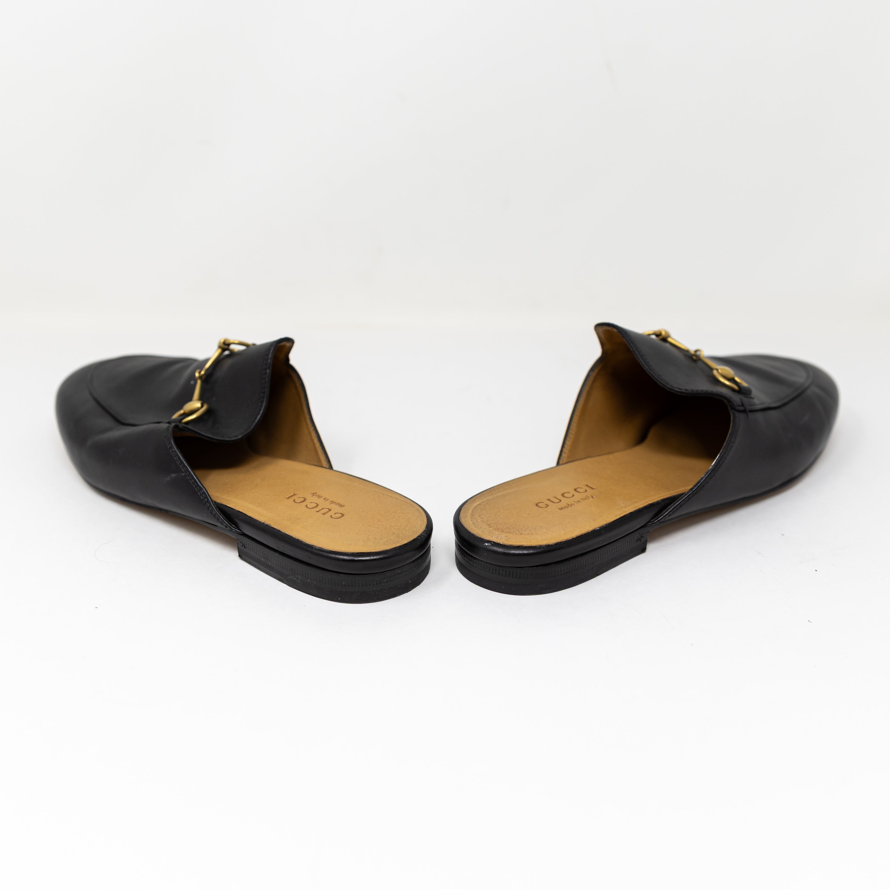 Gucci Women's Genuine Leather Horsebit Flat Slip On Loafers Shoes Black Gold 9