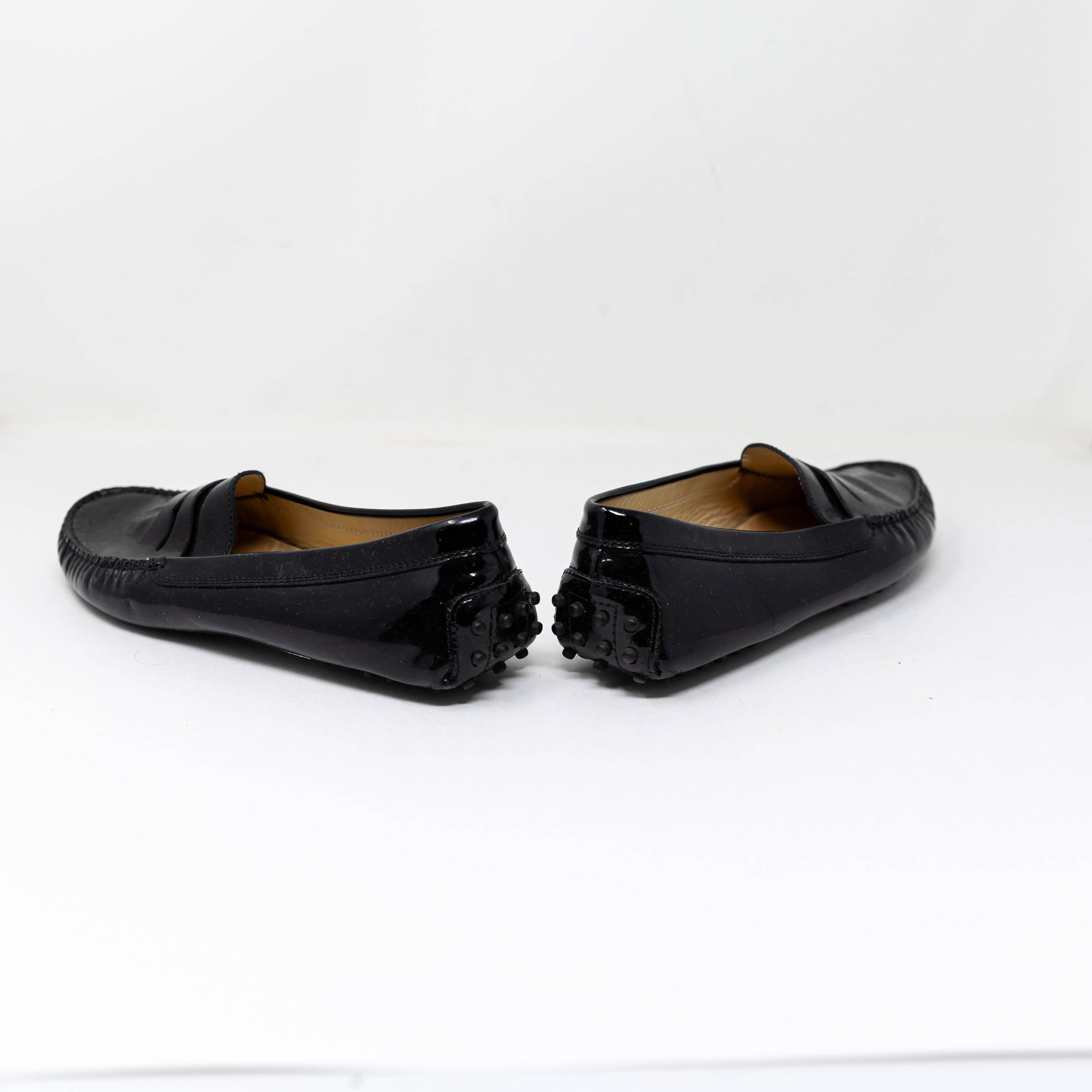 Tod's Women's Genuine Patent Leather Flat Slip On Loafers Driving Shoes Black 9