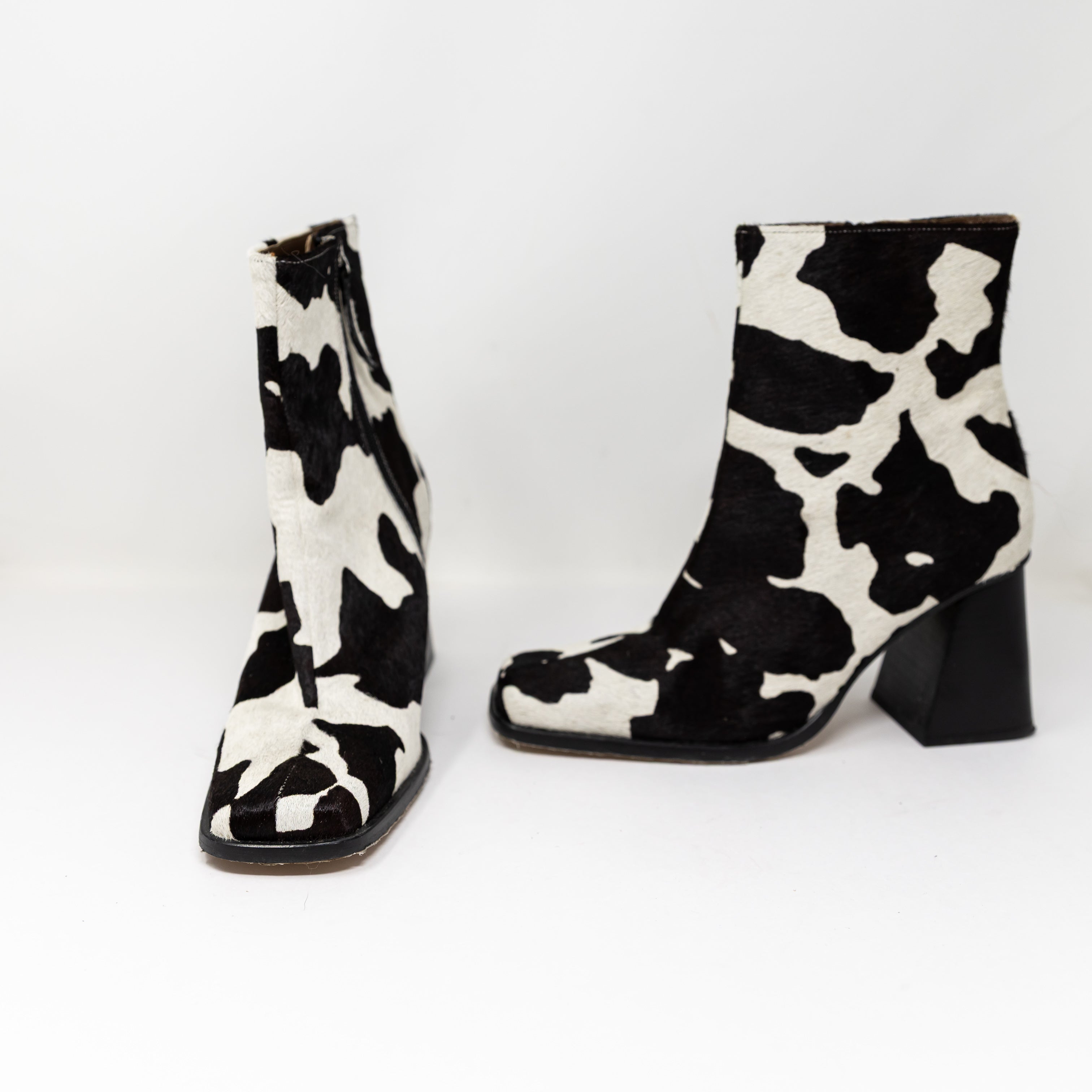 ALOHAS South Bootie Ankle High Heel Fur Boot Cow Animal Print Pattern 10