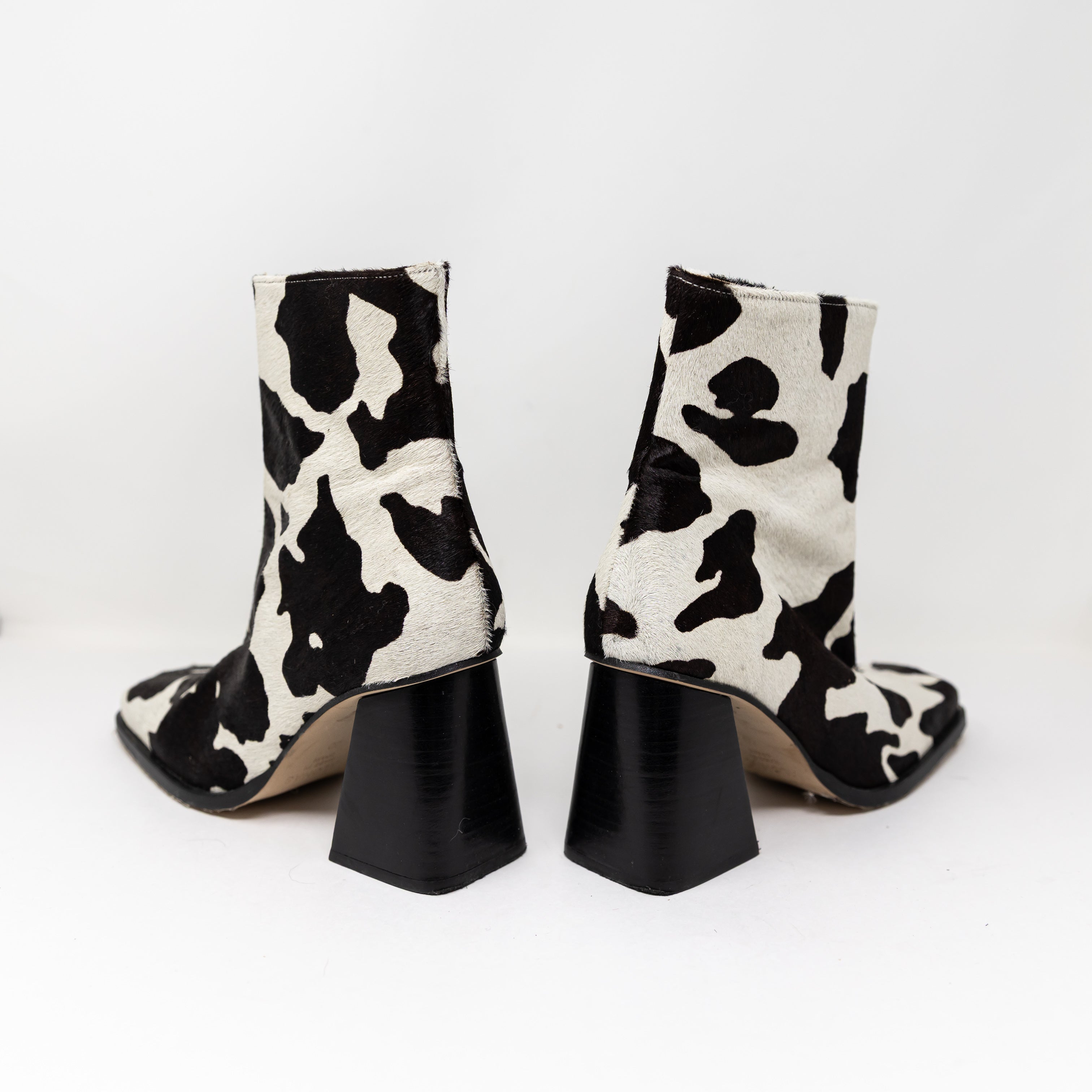 ALOHAS South Bootie Ankle High Heel Fur Boot Cow Animal Print Pattern 10