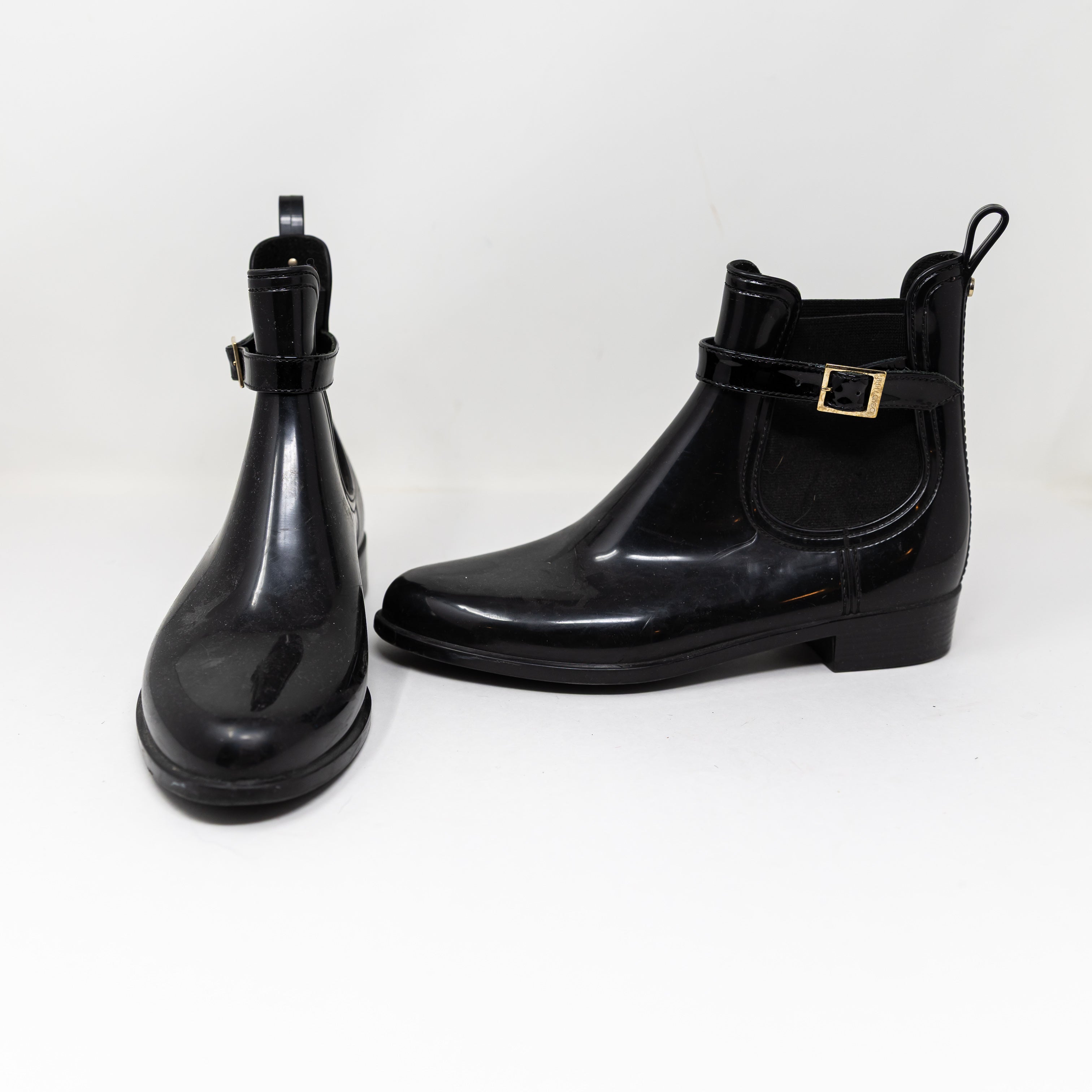 Jimmy Choo Jai Rubber Water Resistant Pull On Flat Ankle Rain Booties Boot Shoes