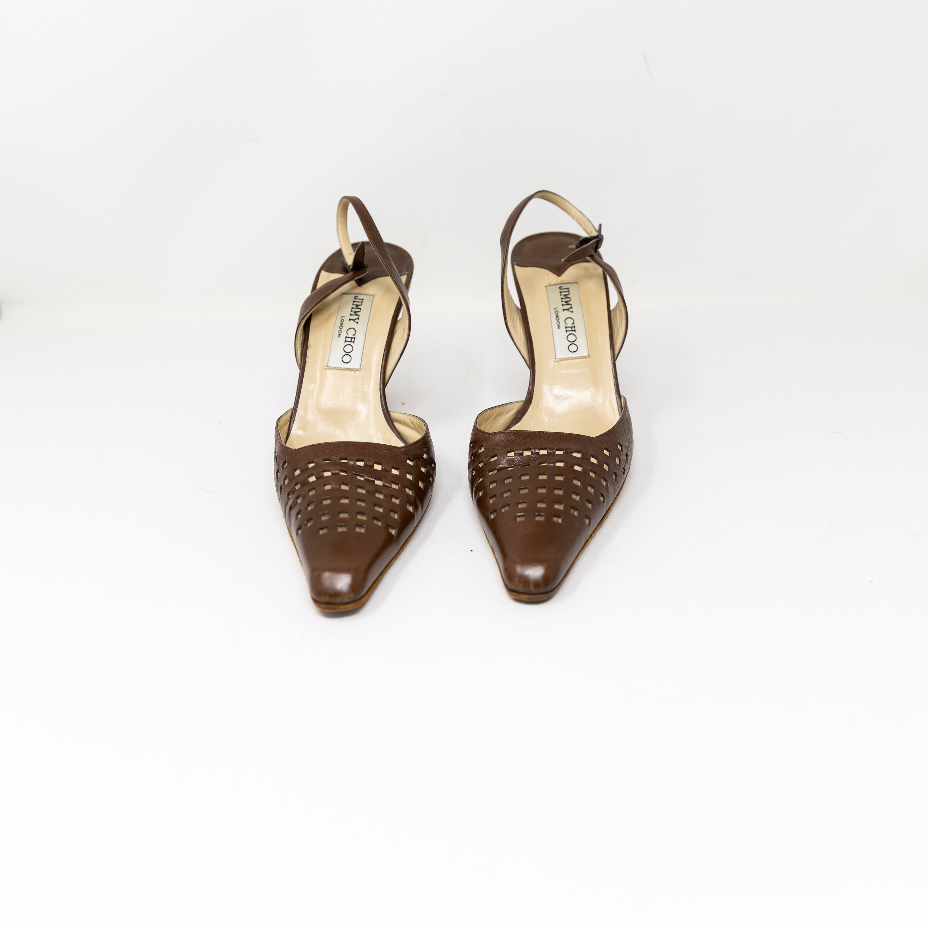 Jimmy Choo Perforated Genuine Leather Pointed Toe Slingback Heels Pumps Shoes 9