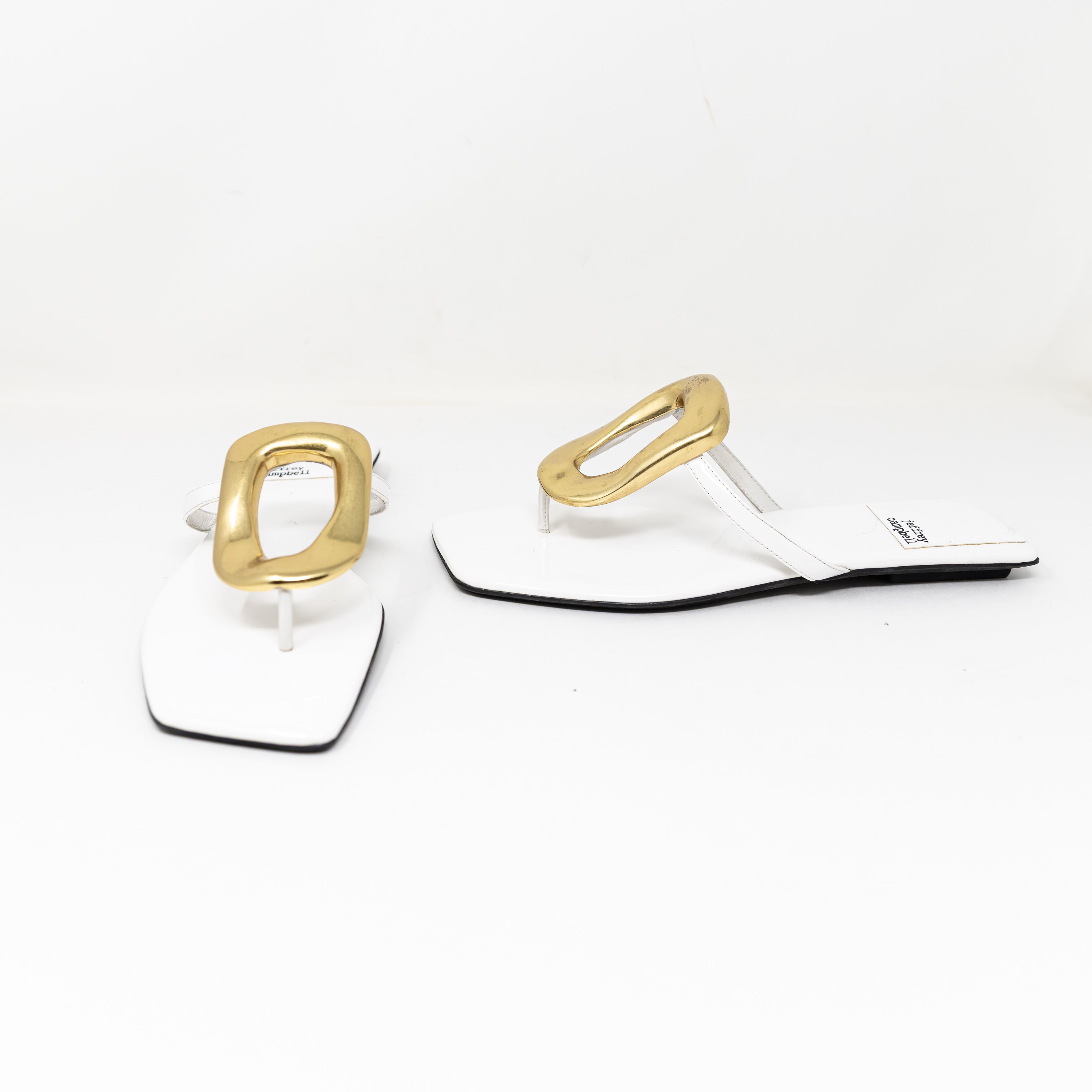 NEW Jeffrey Campbell Linques Genuine Leather White Gold Flat Sandals Shoes 8.5