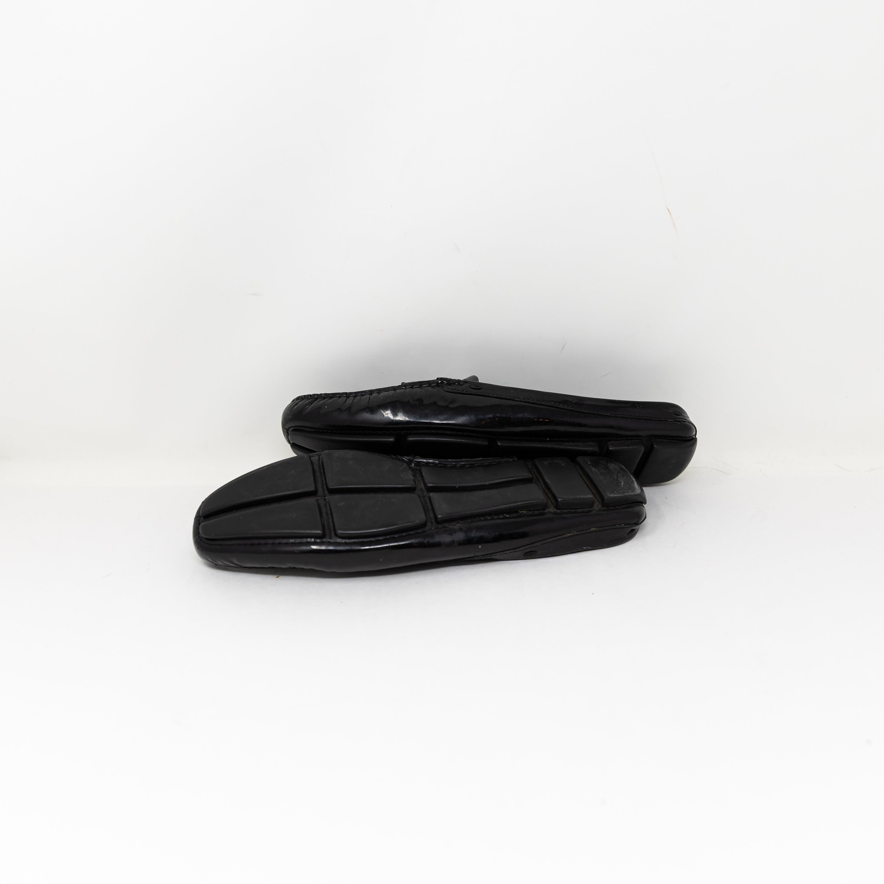Prada Women's Made In Italy Genuine Patent Leather Backless Slip On Flats Shoes