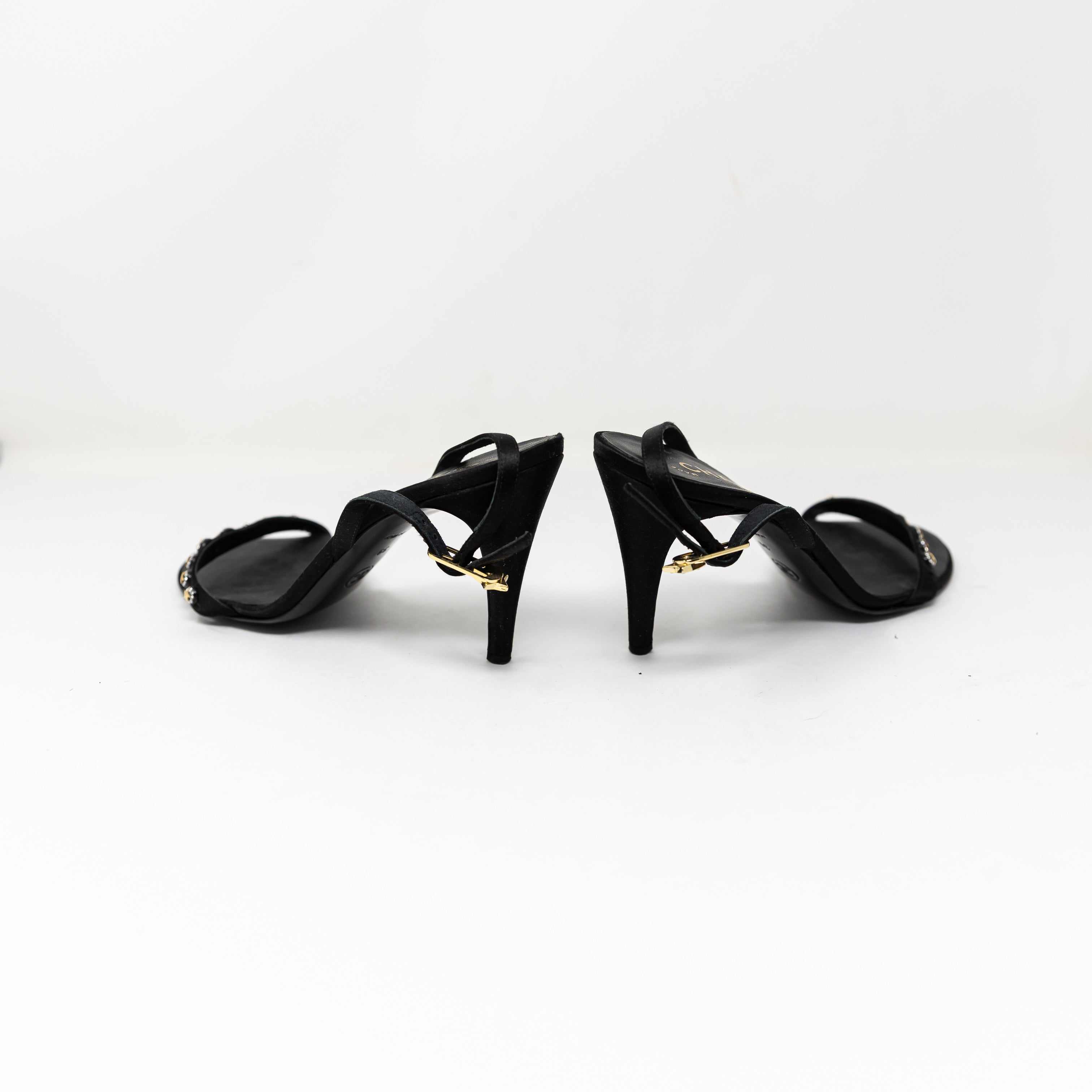Chanel Silk Satin Star Crystal Jewel Embellished Slingback High Heels Shoes 9