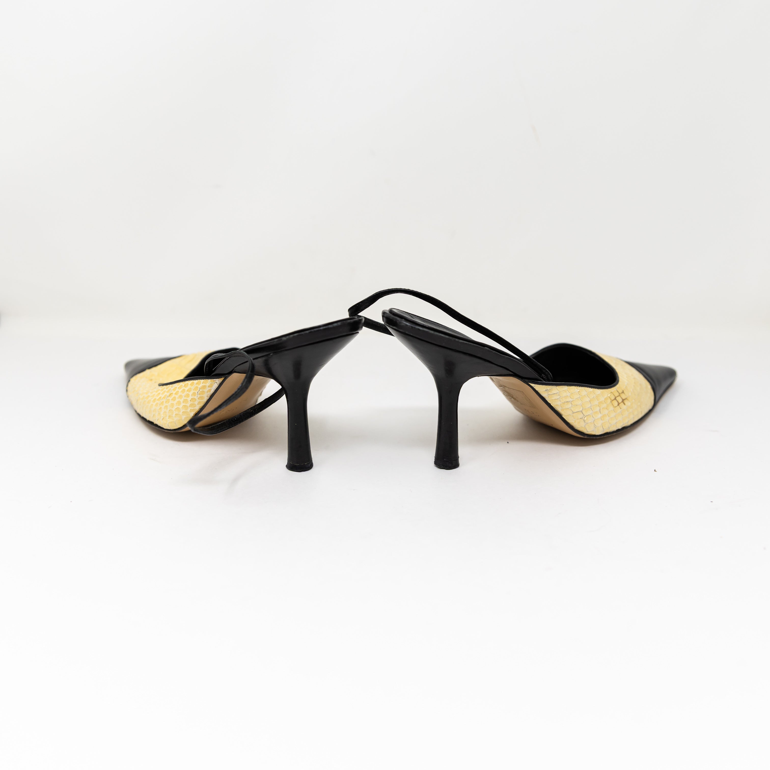 Chanel Women's Made In Italy Genuine Leather Snake Embossed Slingback Pumps Heel