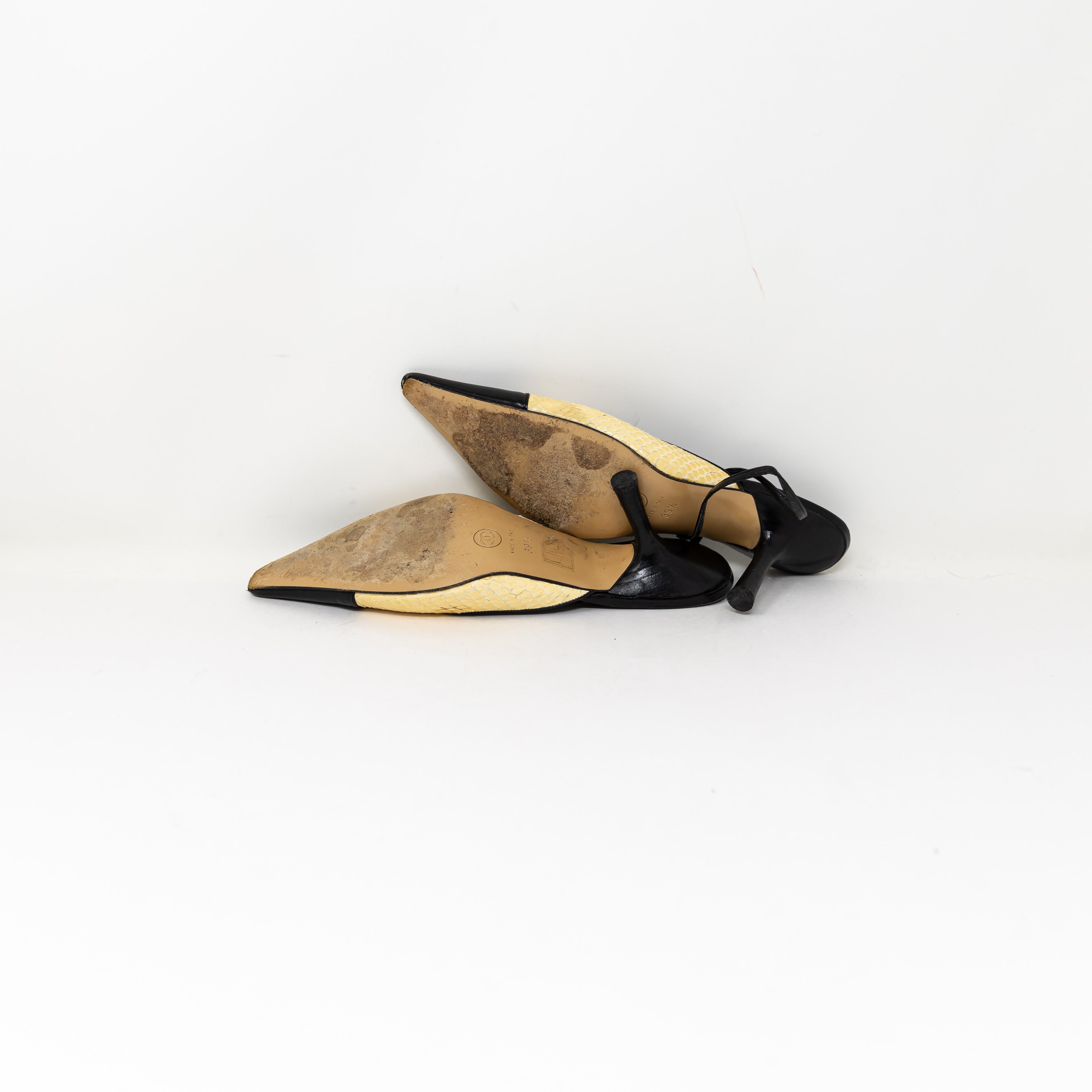 Chanel Women's Made In Italy Genuine Leather Snake Embossed Slingback Pumps Heel