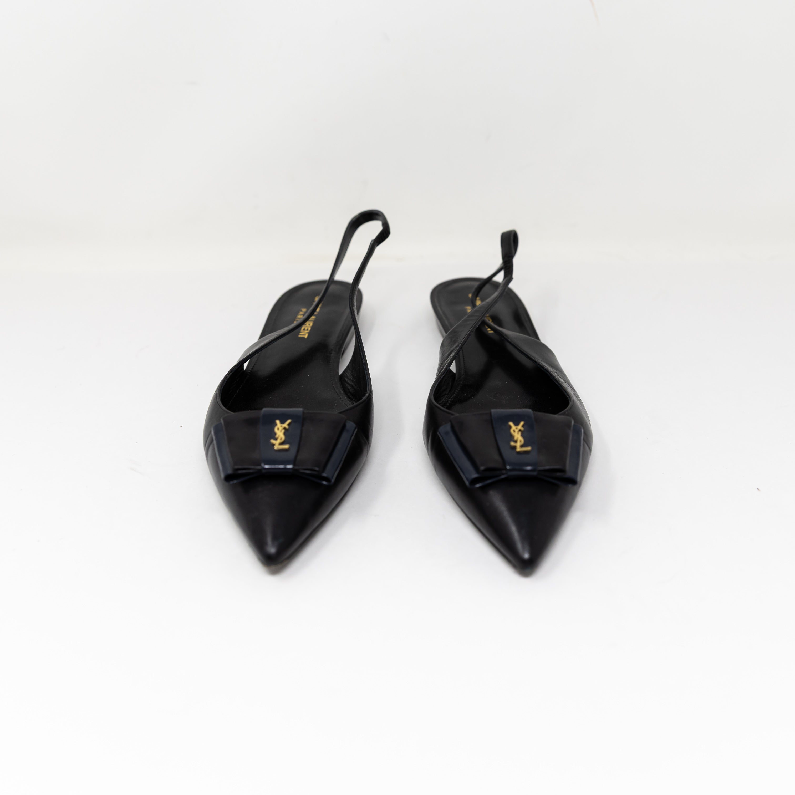 Saint Laurent Paris YSL Anais Genuine Leather Pointed Toe Slingback Flats Shoes