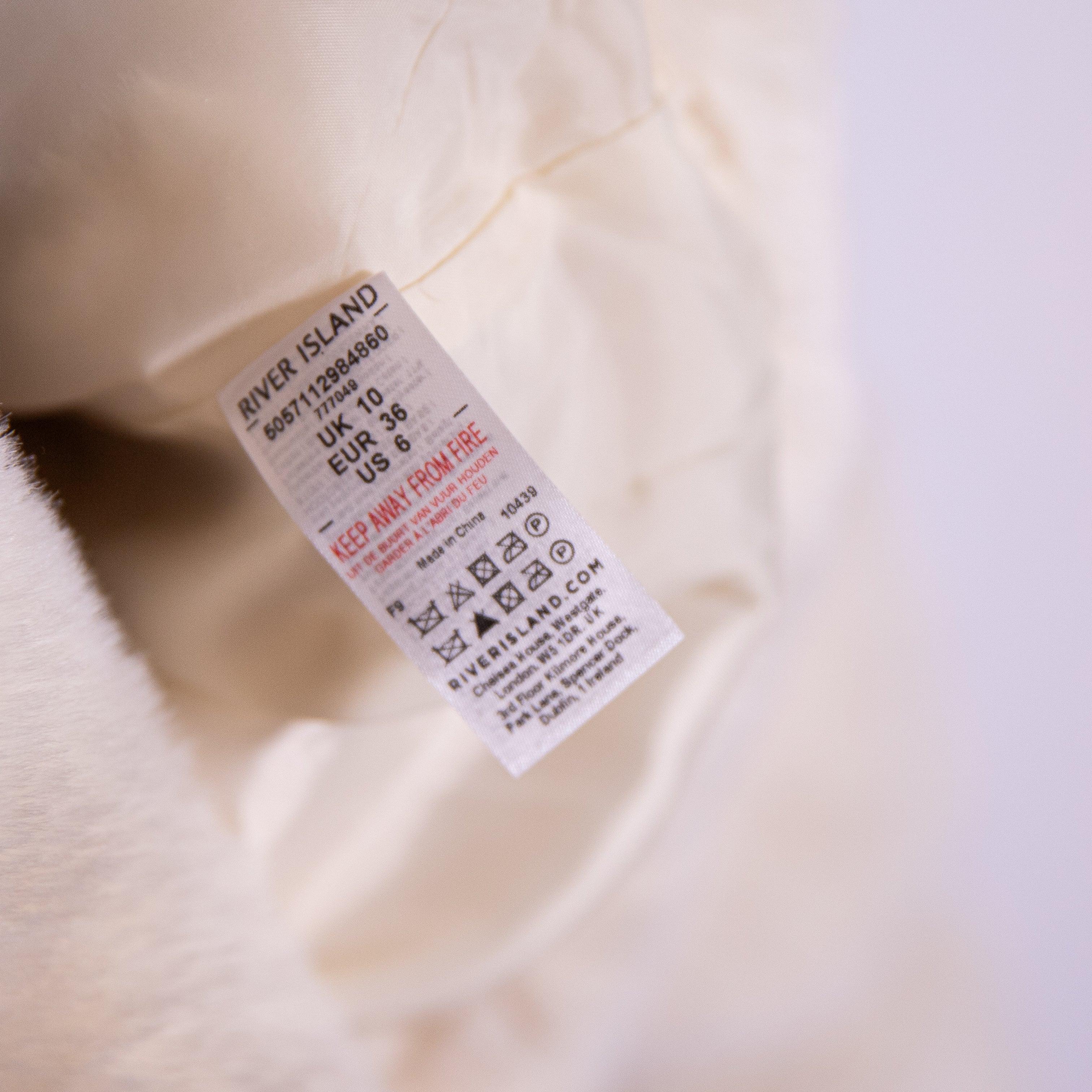 NEW River Island Faux Vegan Fur Leather Panel Comfort Layer Puffer Jacket Stone