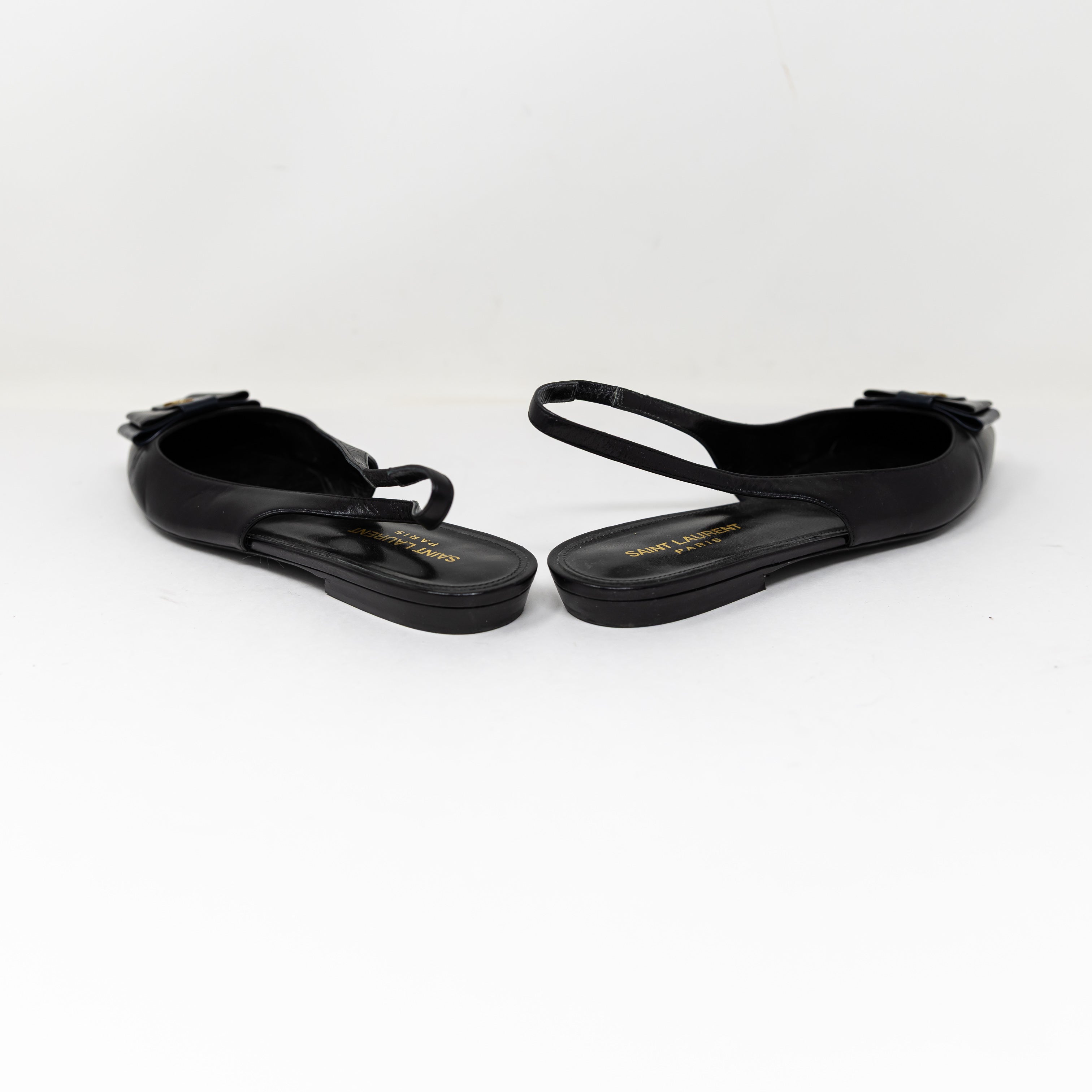 Saint Laurent Paris YSL Anais Genuine Leather Pointed Toe Slingback Flats Shoes