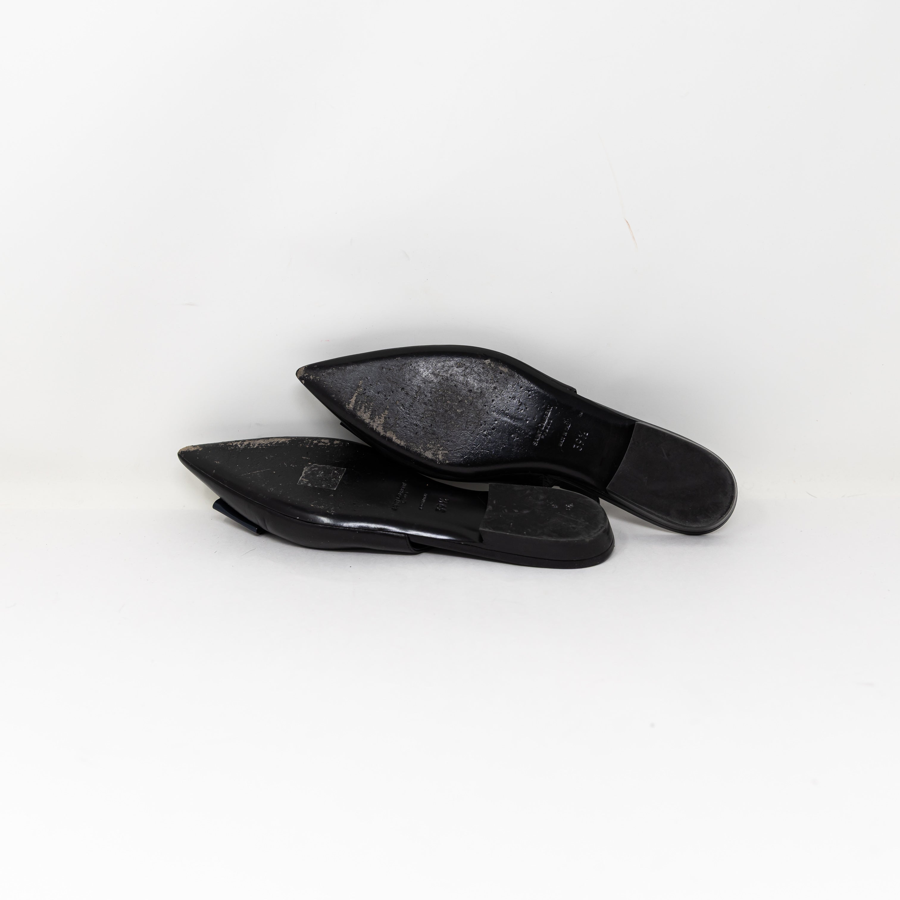 Saint Laurent Paris YSL Anais Genuine Leather Pointed Toe Slingback Flats Shoes