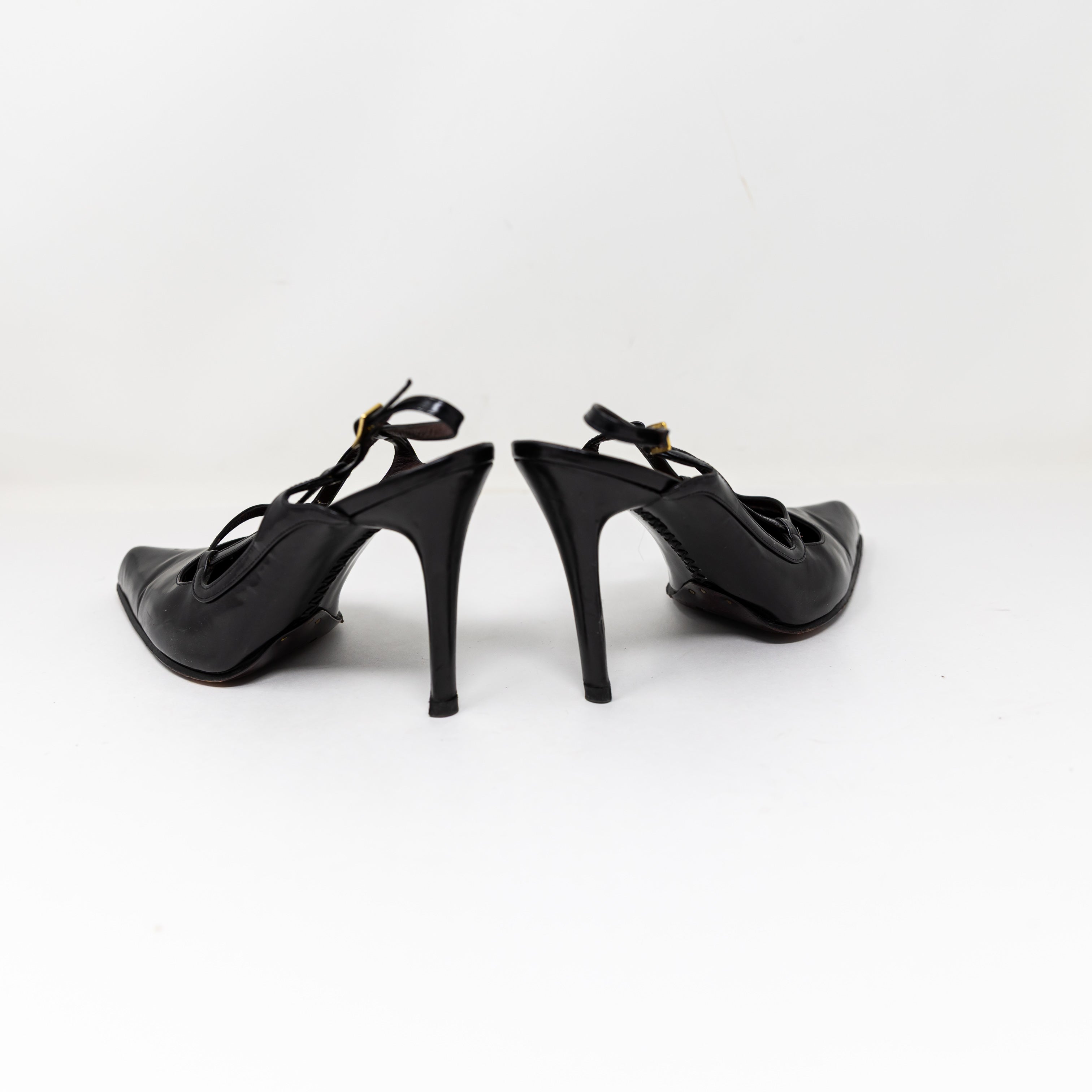 Tod's Women's Genuine Leather Strappy Slingback Pumps High Heels Shoes Black 9