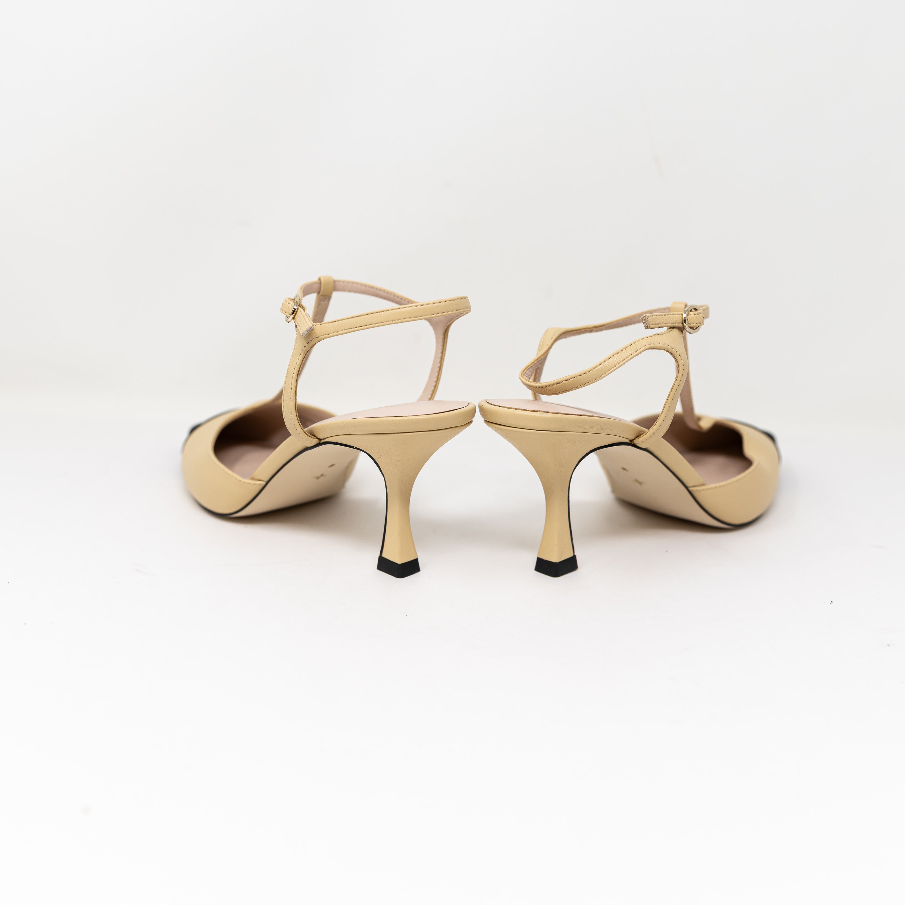 NEW Tuckernuck Margot Grosgrain Cap Pointed Toe T Strap Heels Shoes Neutral 9 