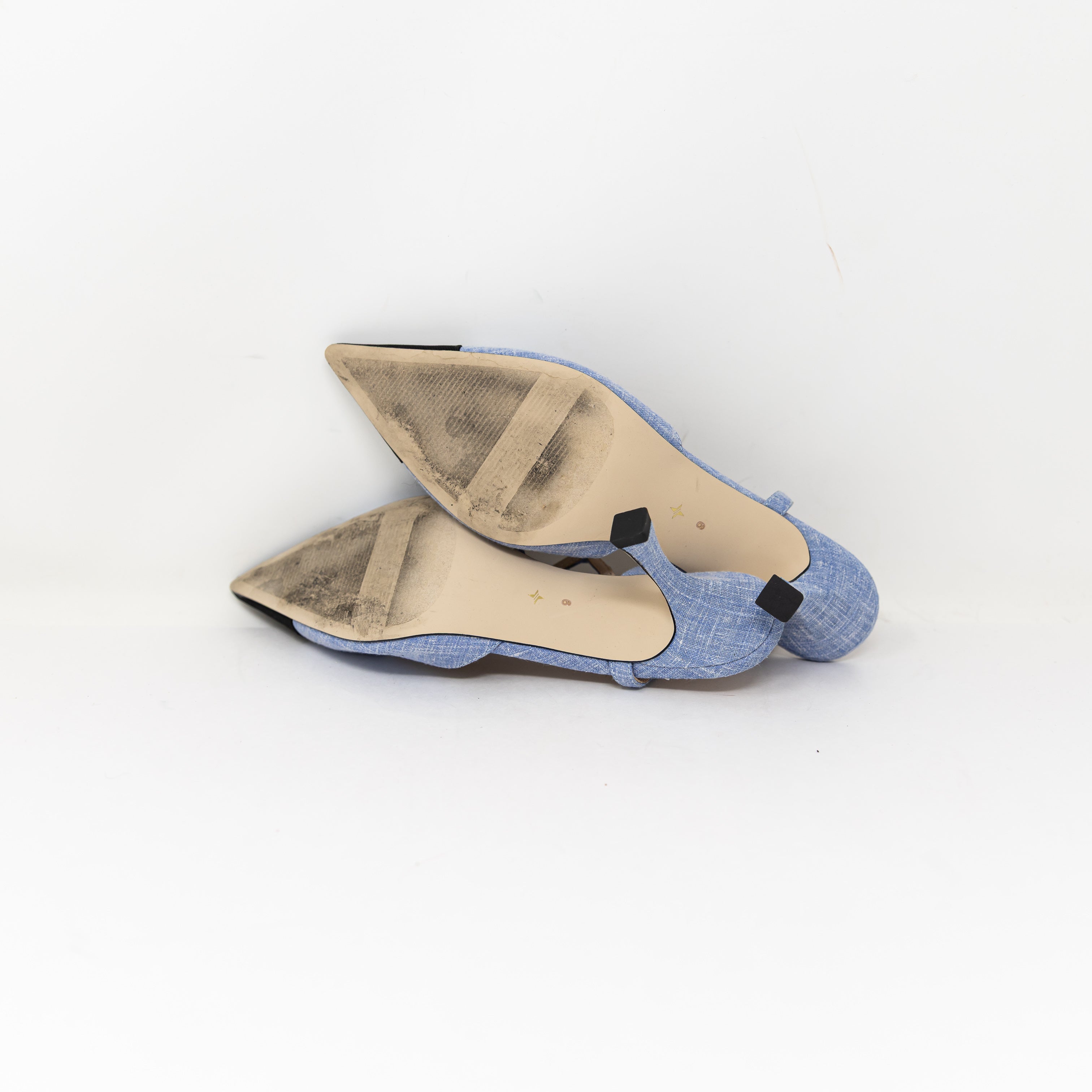 Tuckernuck Margot Grosgrain Cap Pointed Toe T Strap Heels Shoes Blue Denim 9