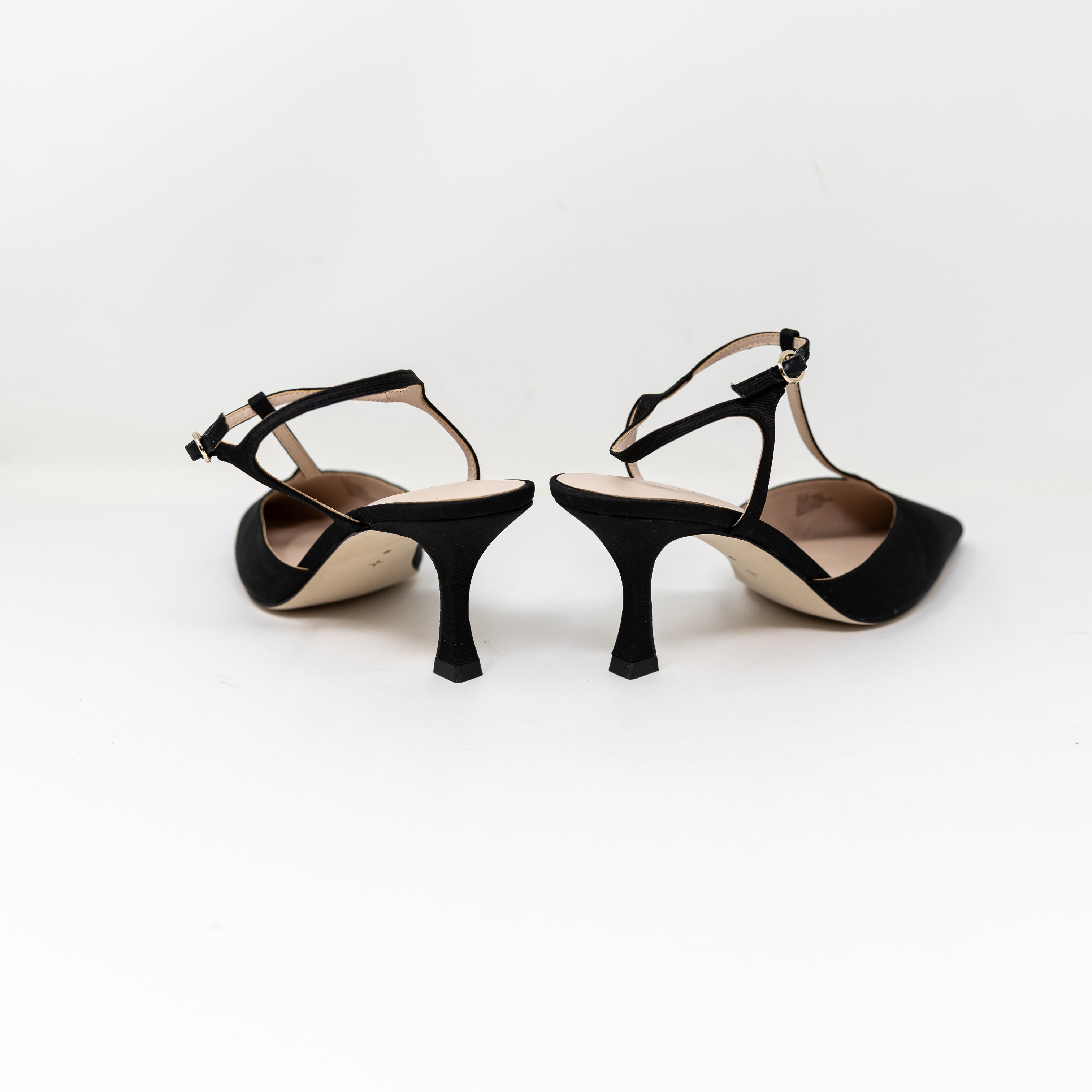 NEW Tuckernuck Margot Grosgrain Pointed Toe T Strap Heels Shoes Solid Black 9