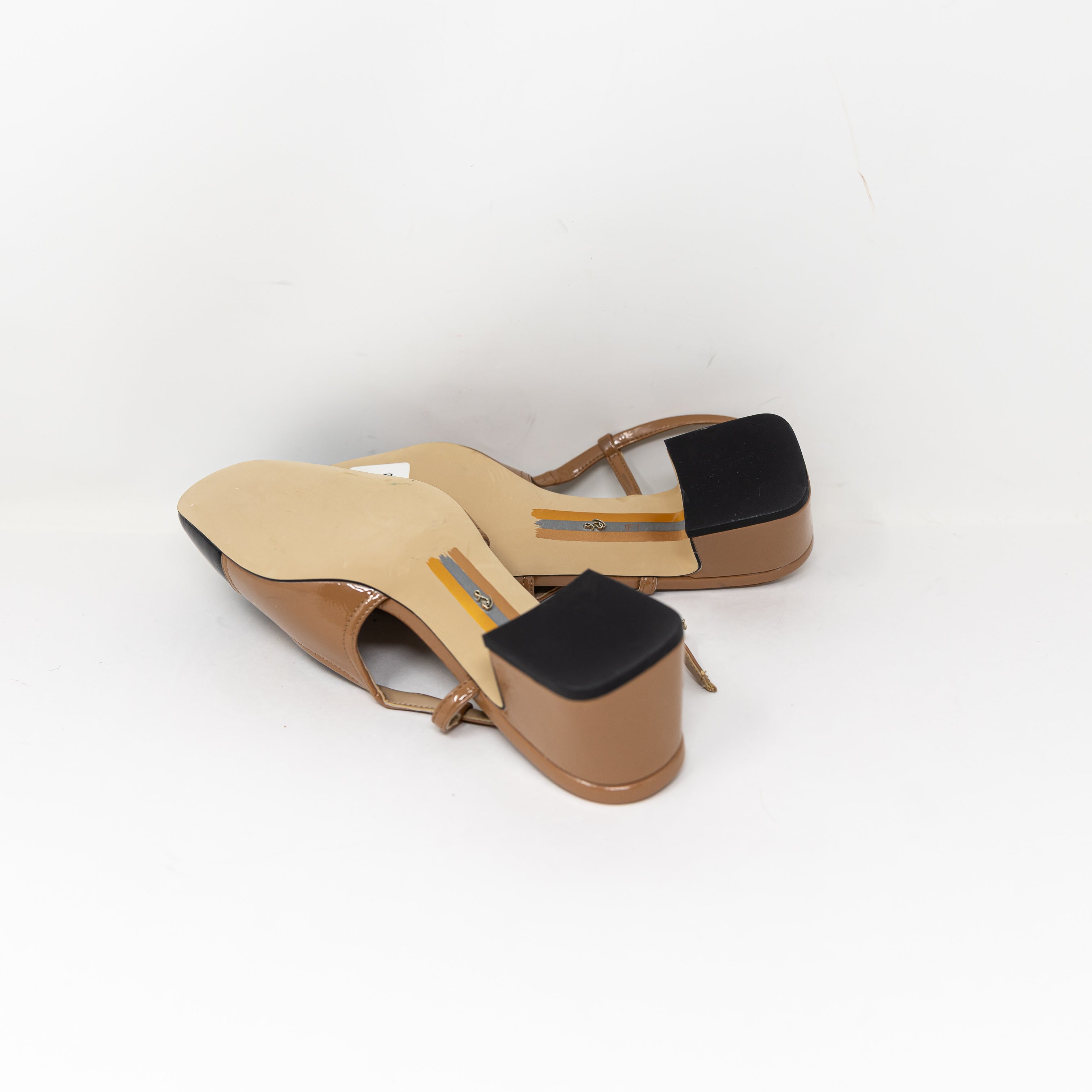 NEW Sam Edelman Tarra Patent Leather Slingback Block Heel Square Toe Shoes Camel
