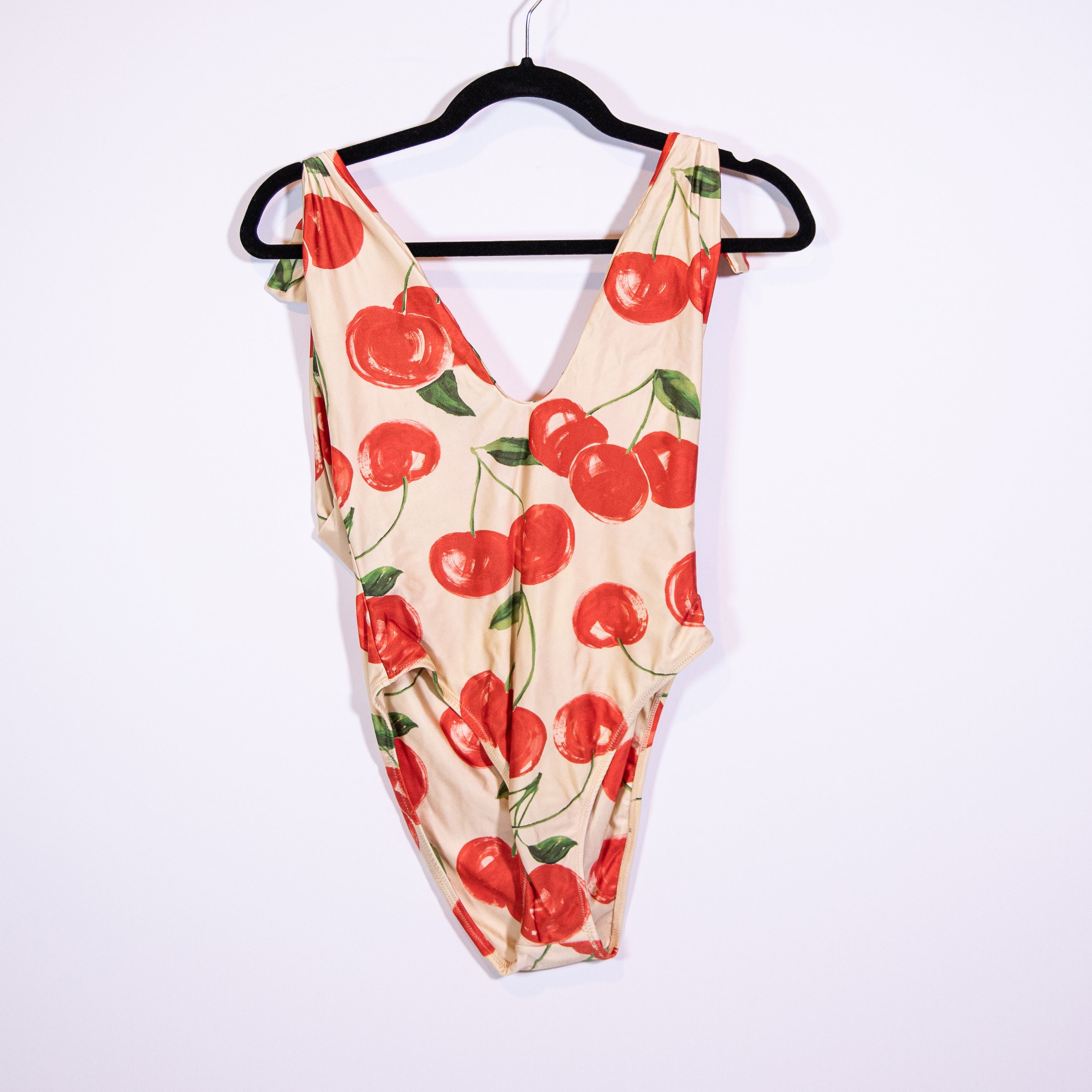 Sidway Cherry Fruit Print Anderson One Piece Shoulder Tie Bathing Suit Swim S