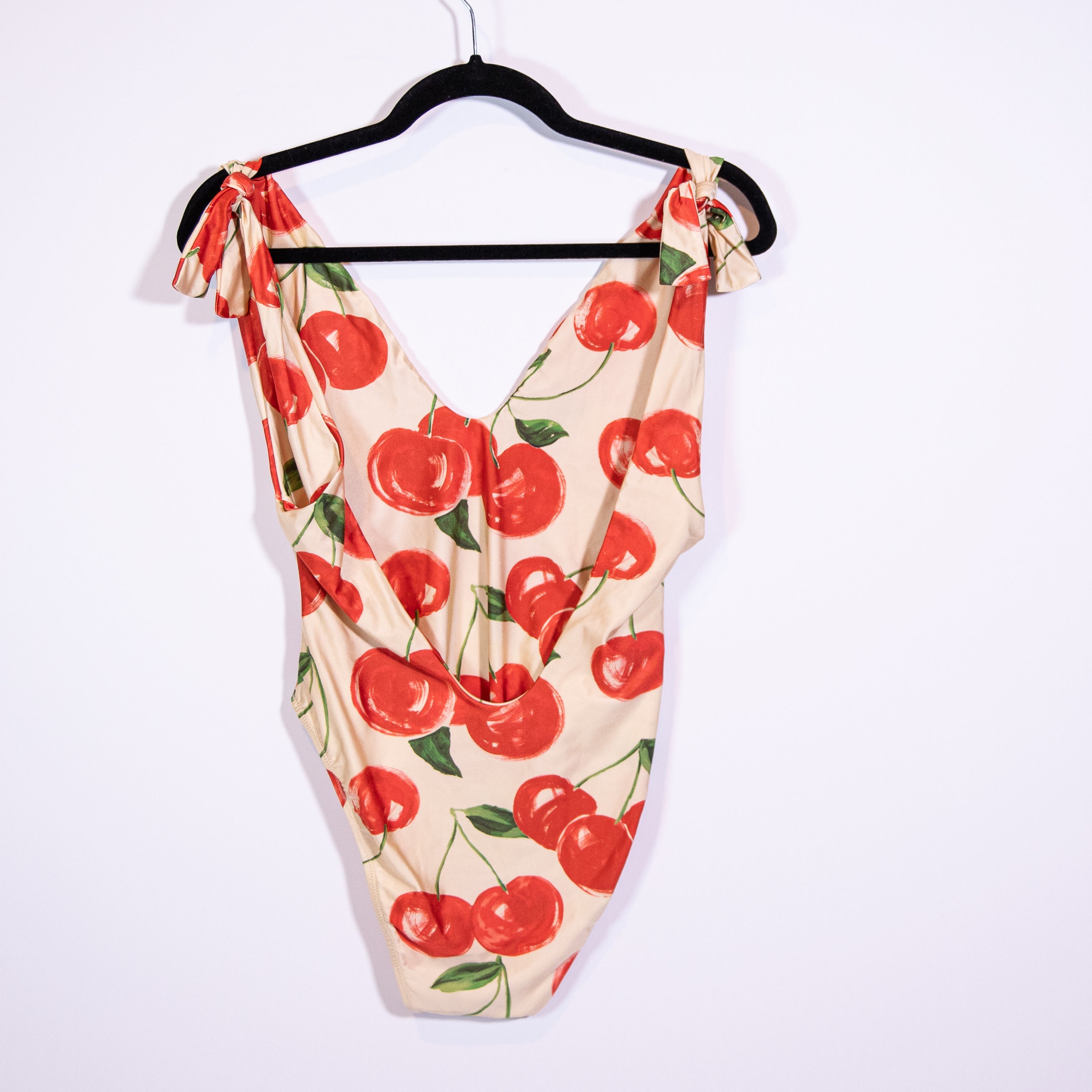 Sidway Cherry Fruit Print Anderson One Piece Shoulder Tie Bathing Suit Swim S