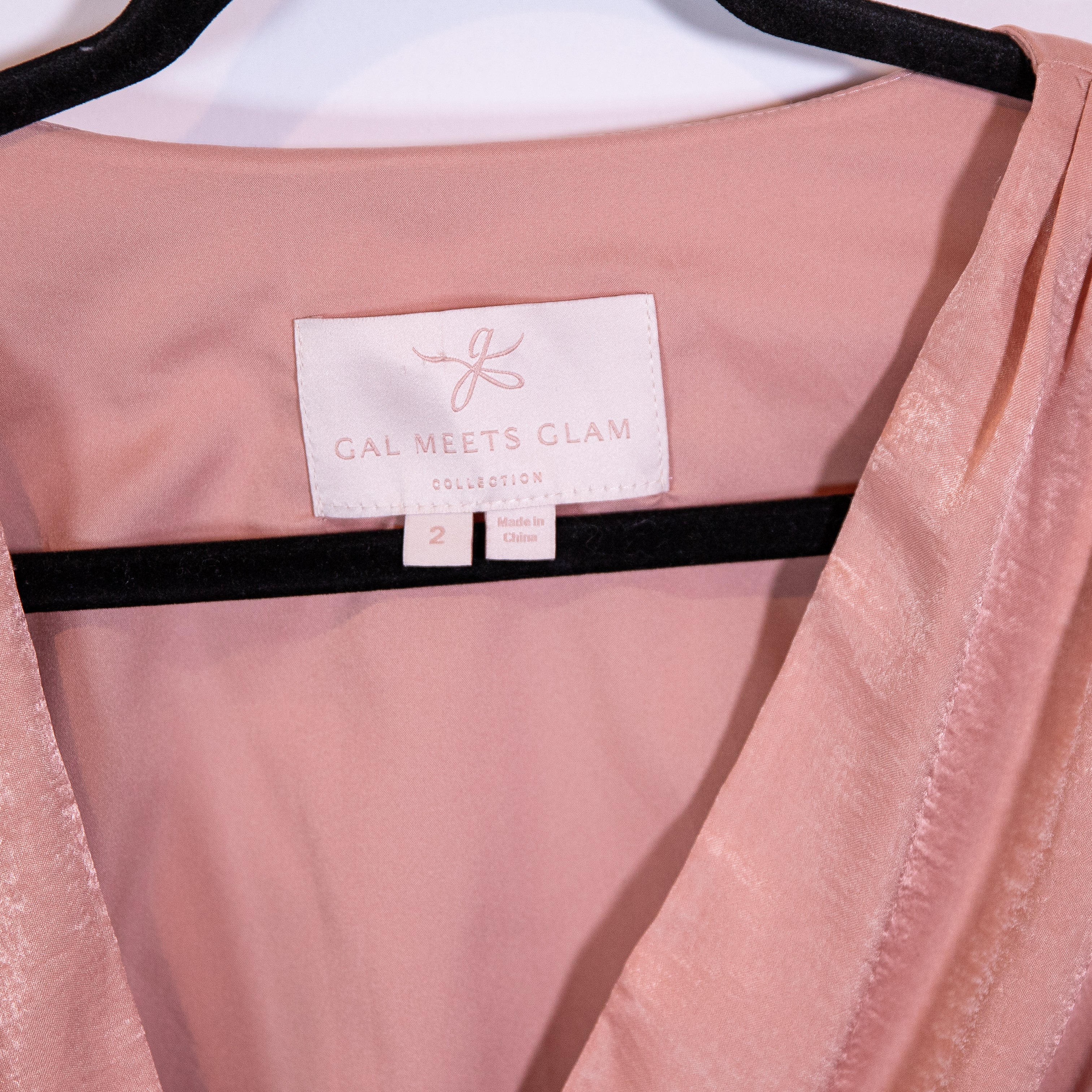 Gal Meets Glam Jennifer Satin Sheen Flirty Ruffle Wrap Midi Dress Pink 2