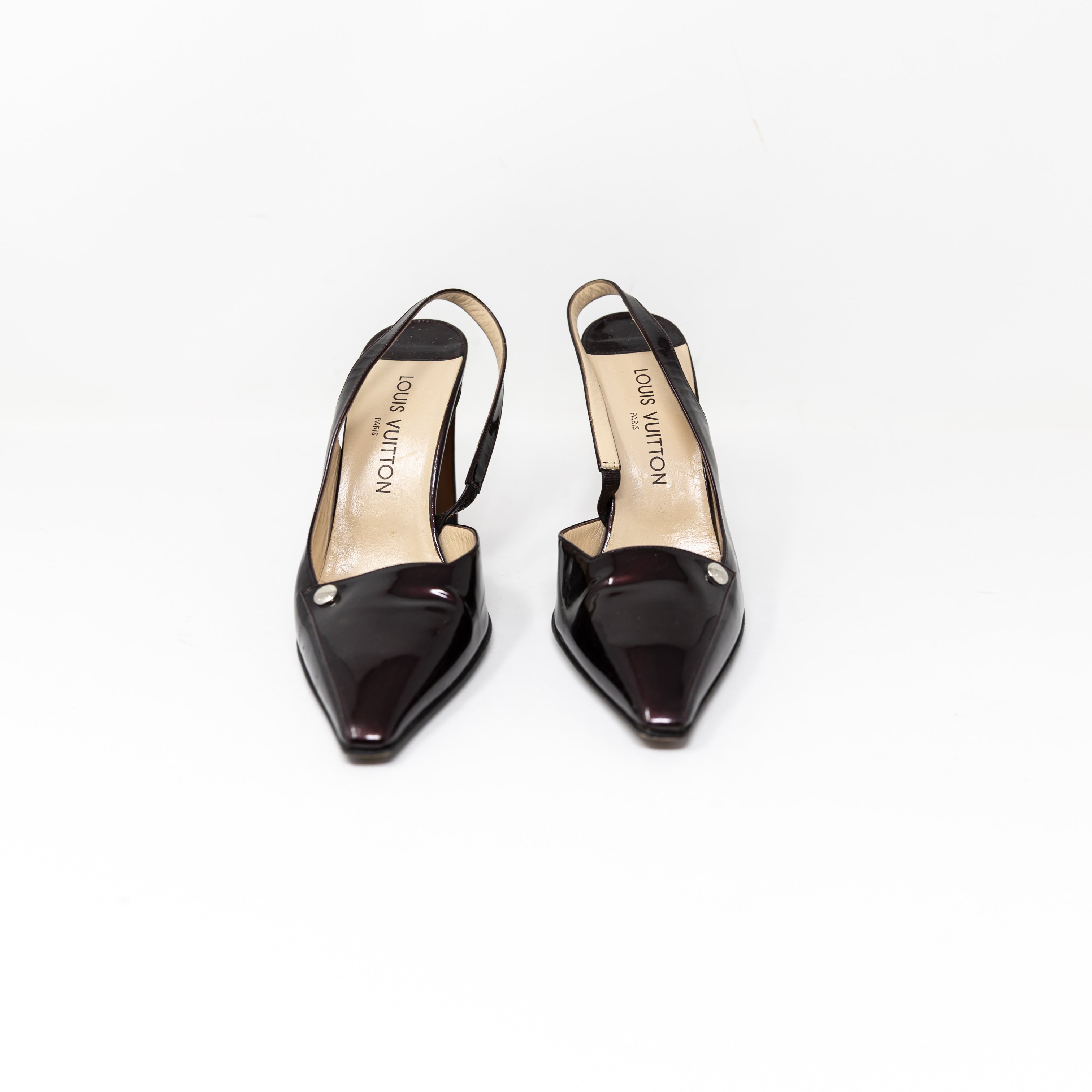 Louis Vuitton Made In Italy Patent Leather Pointed Toe Slingback High Heels Shoe