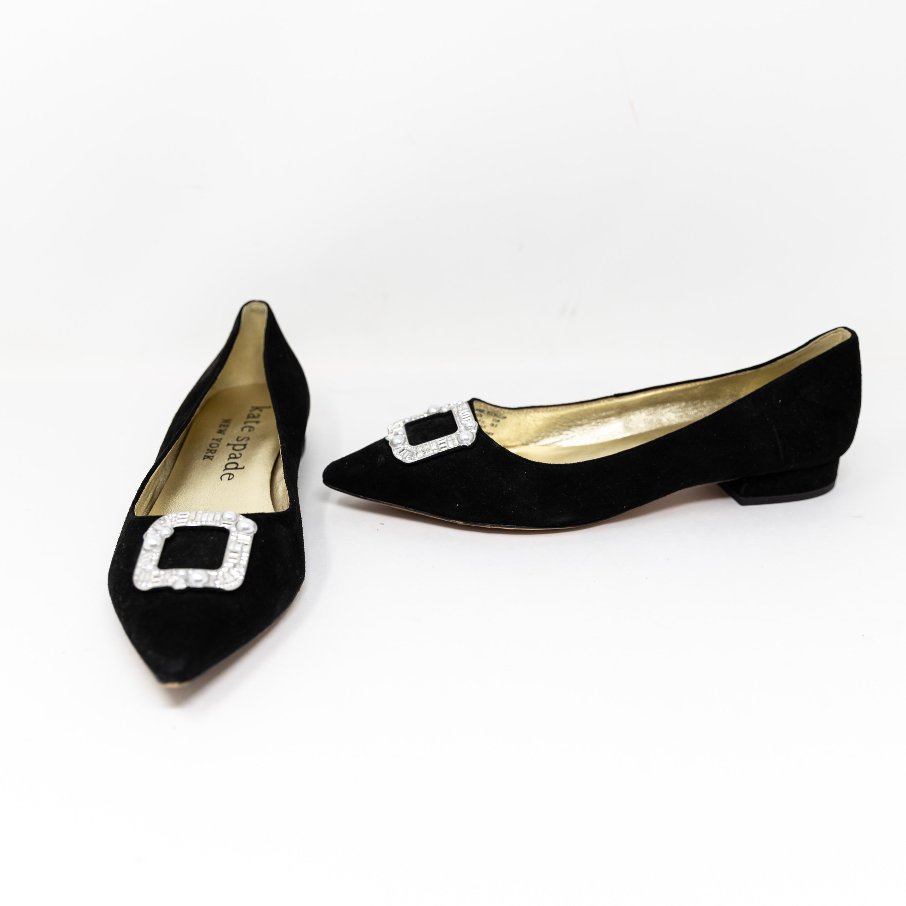 Kate Spade Buckle Up Suede Crystal Jewel Diamond Embellished Ballet Flats Shoes