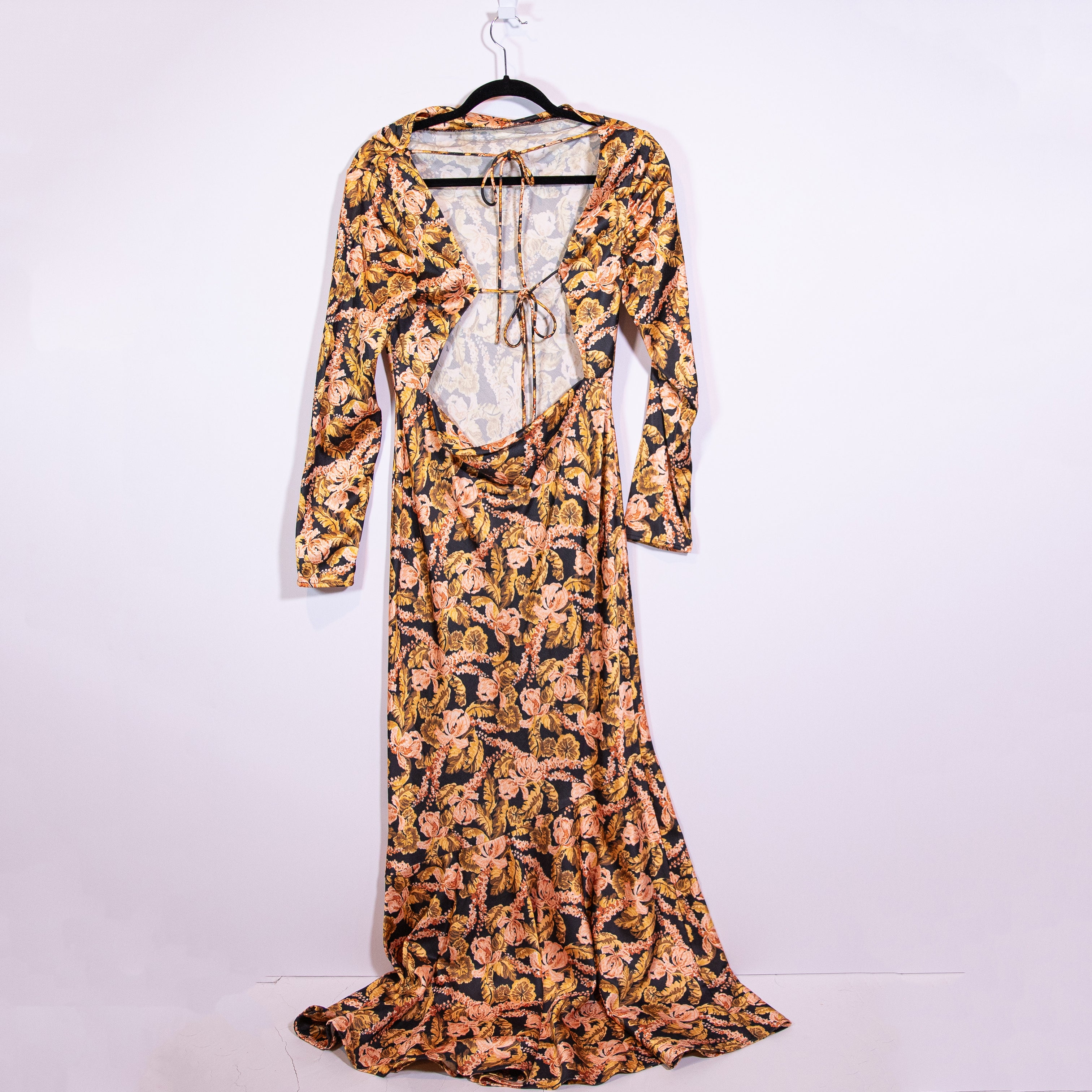 Significant Other Yvonne Black Sangria Floral Flower Print Satin Maxi Dress 2