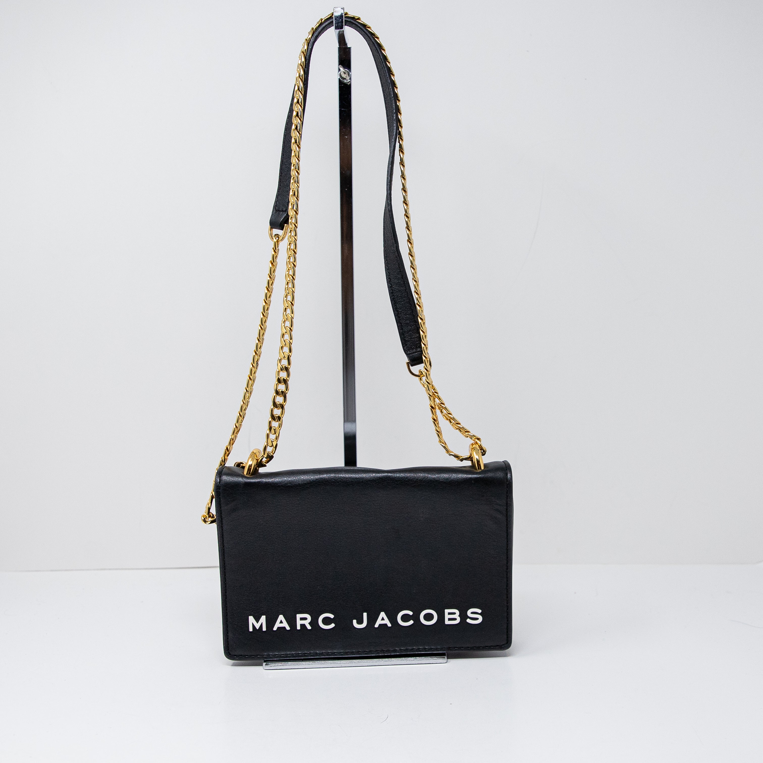 Marc Jacobs Double Take Logo Genuine Leather Gold Chain Crossbody Purse Bag