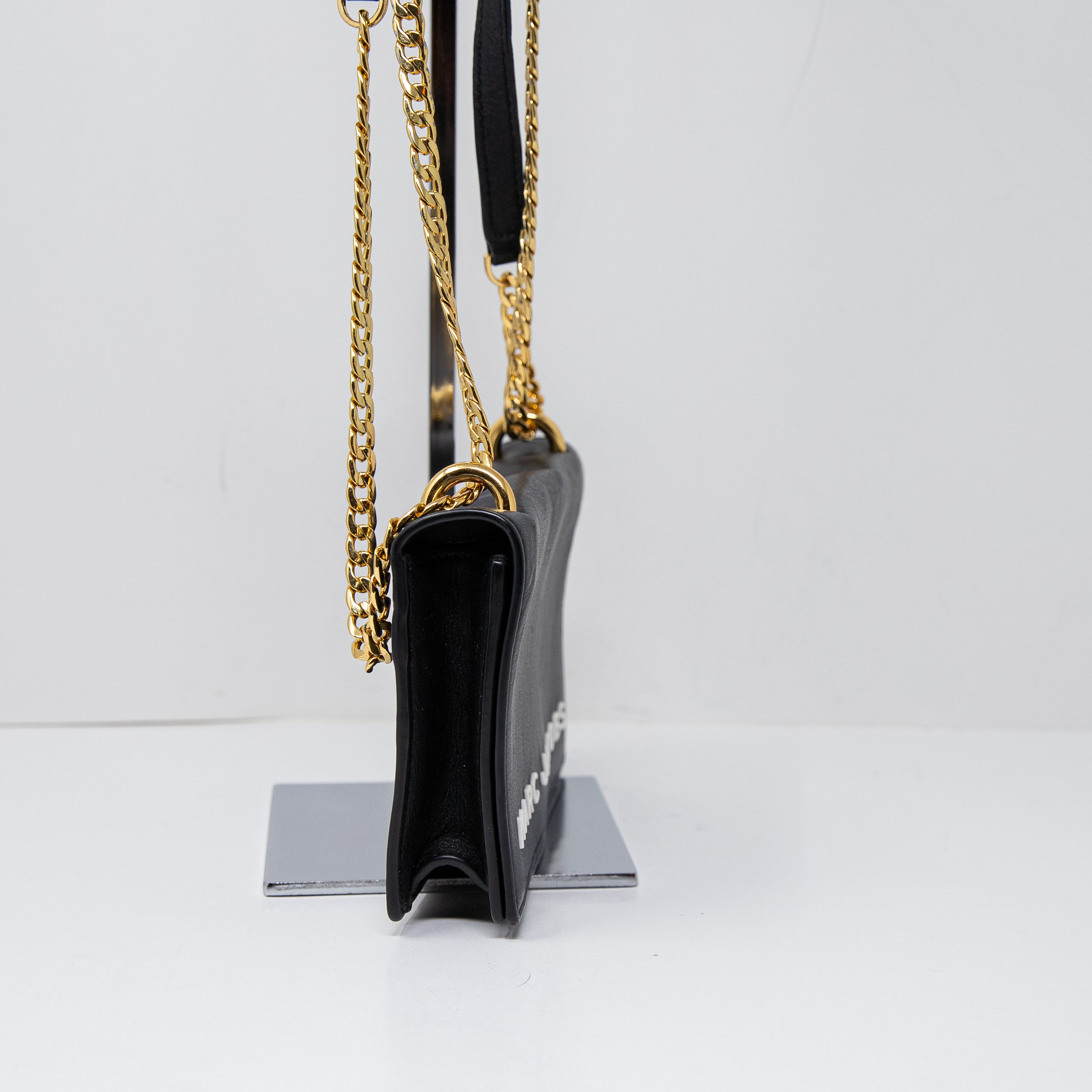 Marc Jacobs Double Take Logo Genuine Leather Gold Chain Crossbody Purse Bag