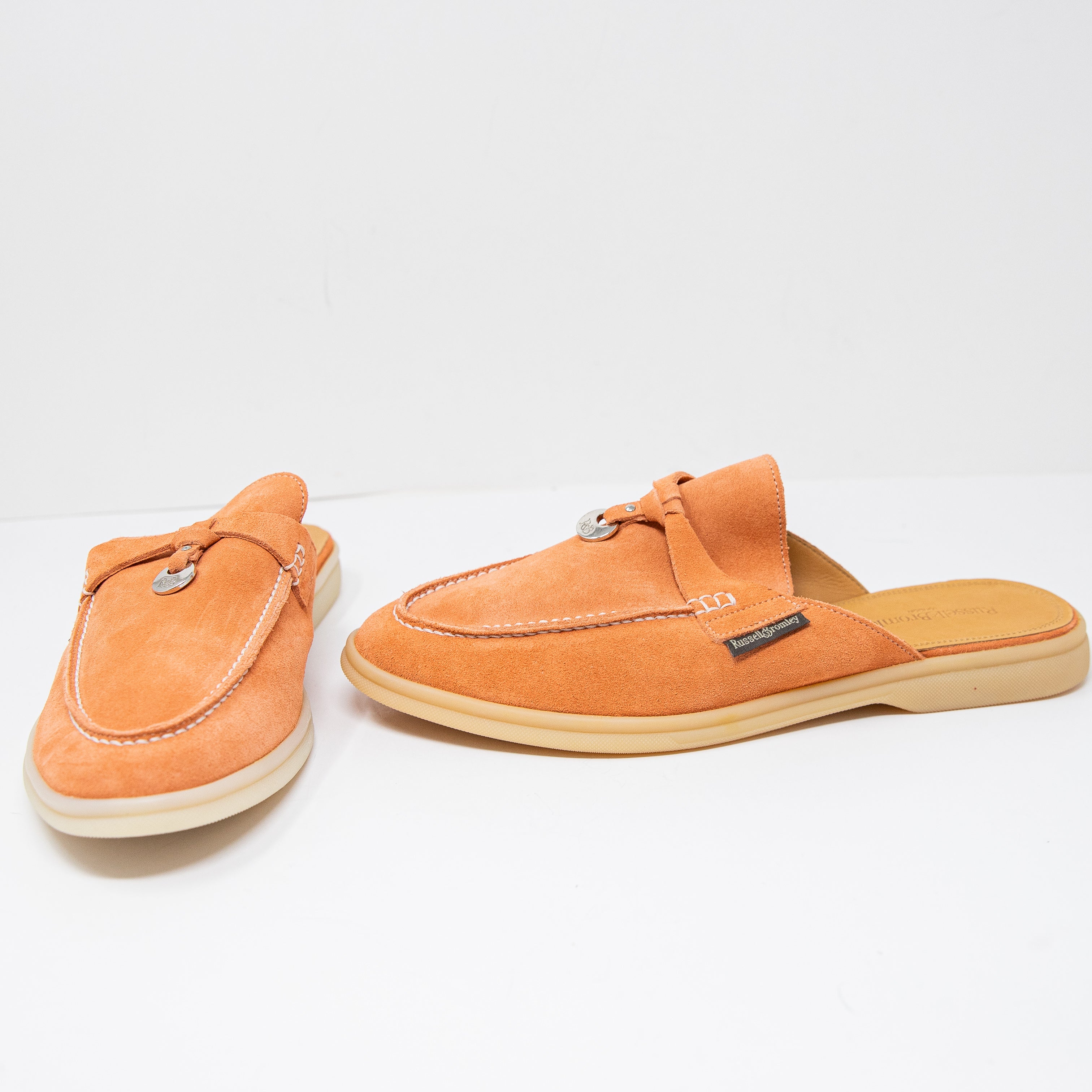 NEW Russell & Bromley IVES Genuine Suede Backless Slip On Loafers Shoes Orange 