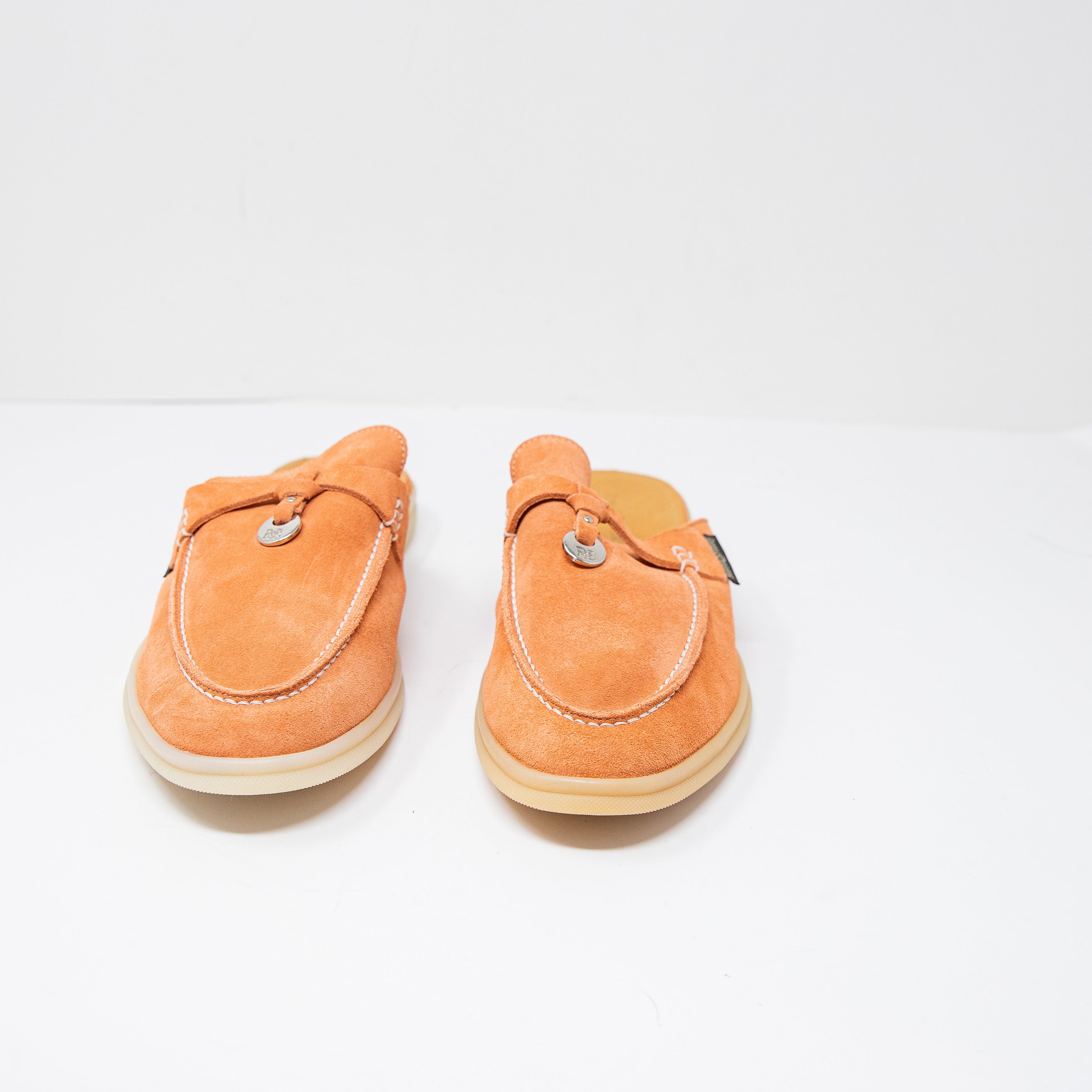 NEW Russell & Bromley IVES Genuine Suede Backless Slip On Loafers Shoes Orange 