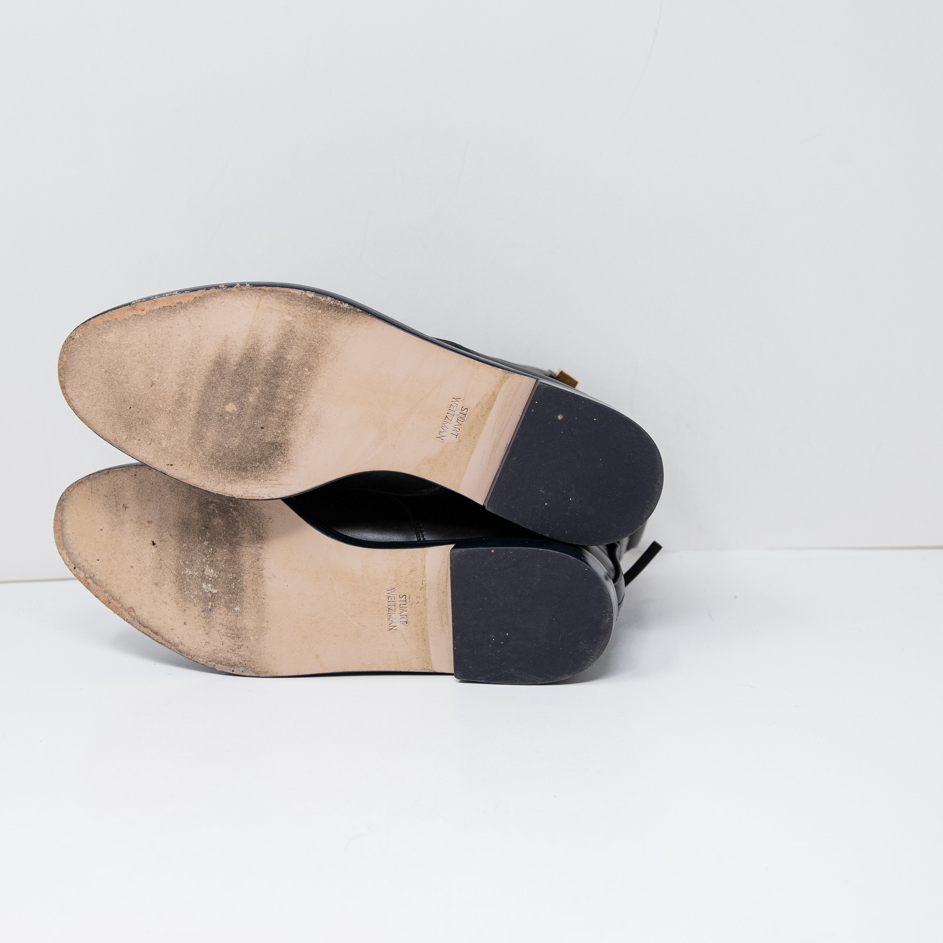 Stuart Weitzman Ryder Genuine Leather Lace Up Combat Moto Booties Shoes Black 7