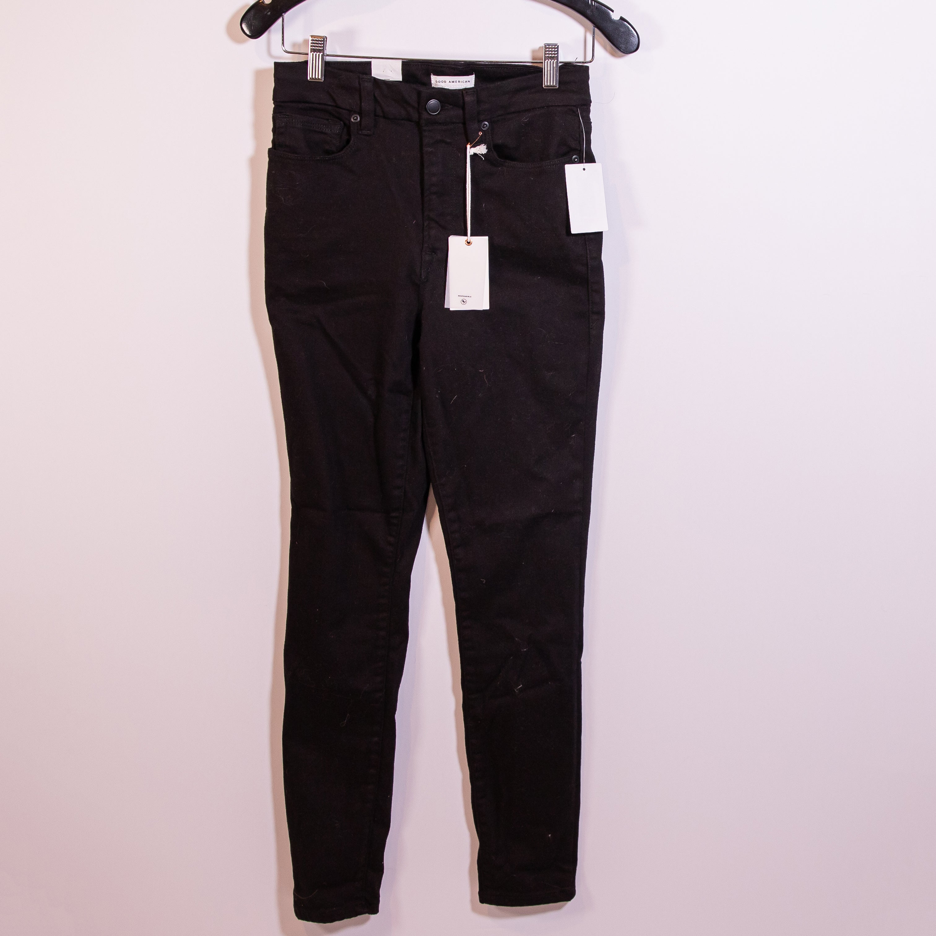 NEW Good American Women's Cotton Stretch High Rise Skinny Denim Jeans Black 4