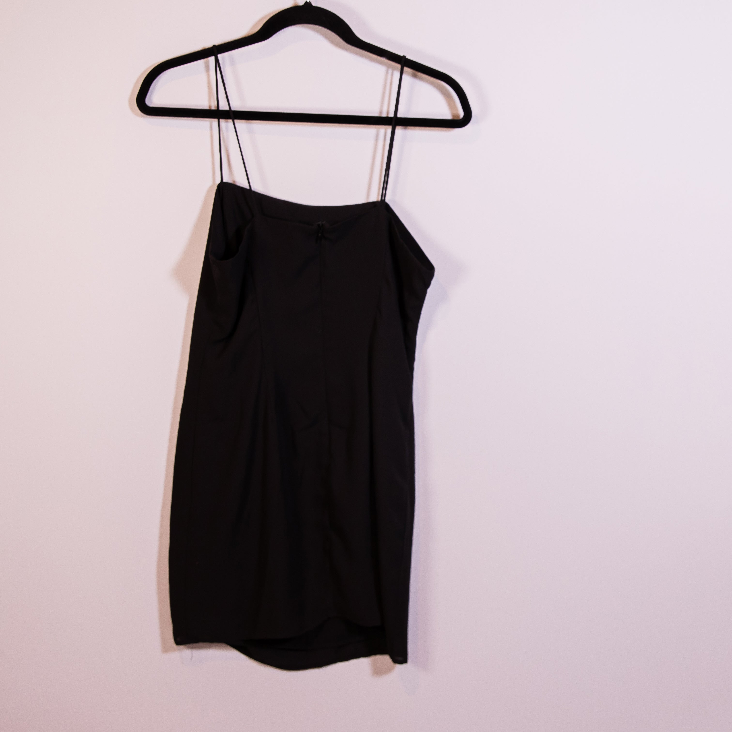 Superdown Chiffon Tank Strap Ruched Side Slit Mini Cocktail Party Dress Black M