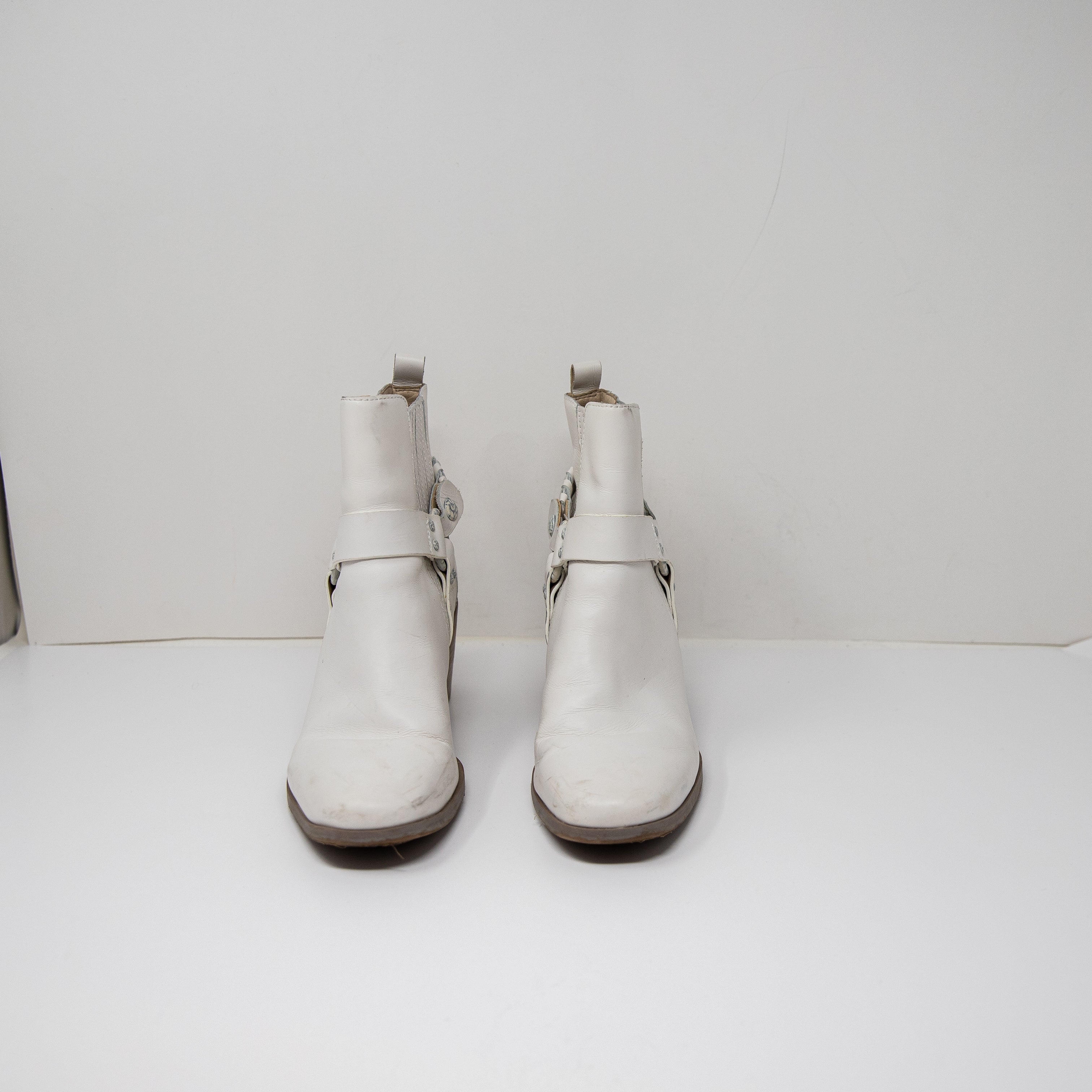 Sam Edelman Dalma Leather Western Braided Strap Pull On Stacked Heel Ankle Boots