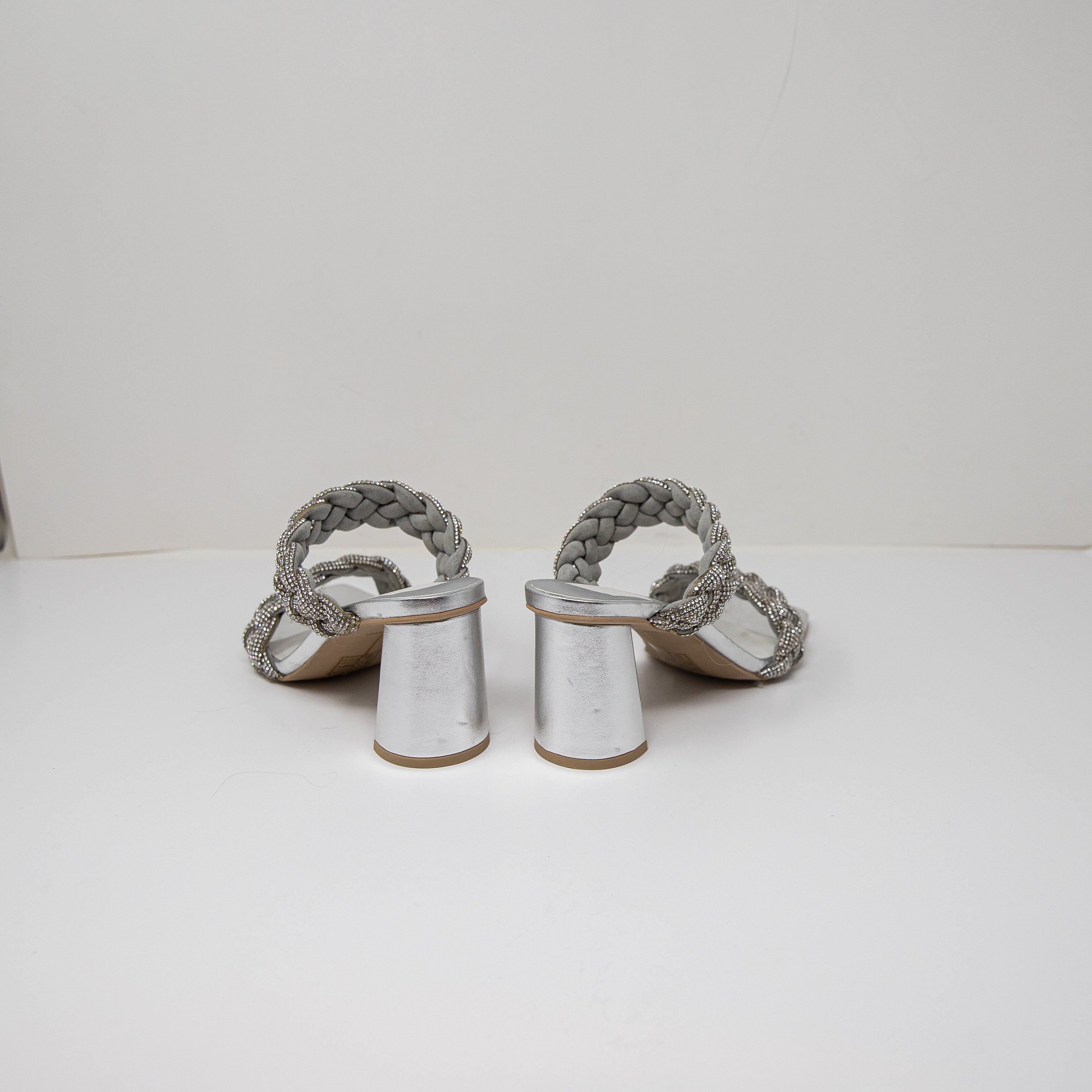 Dolce Vita Paily Crystal Jewel Embellished Braided Strap Heel Sandals Silver 6