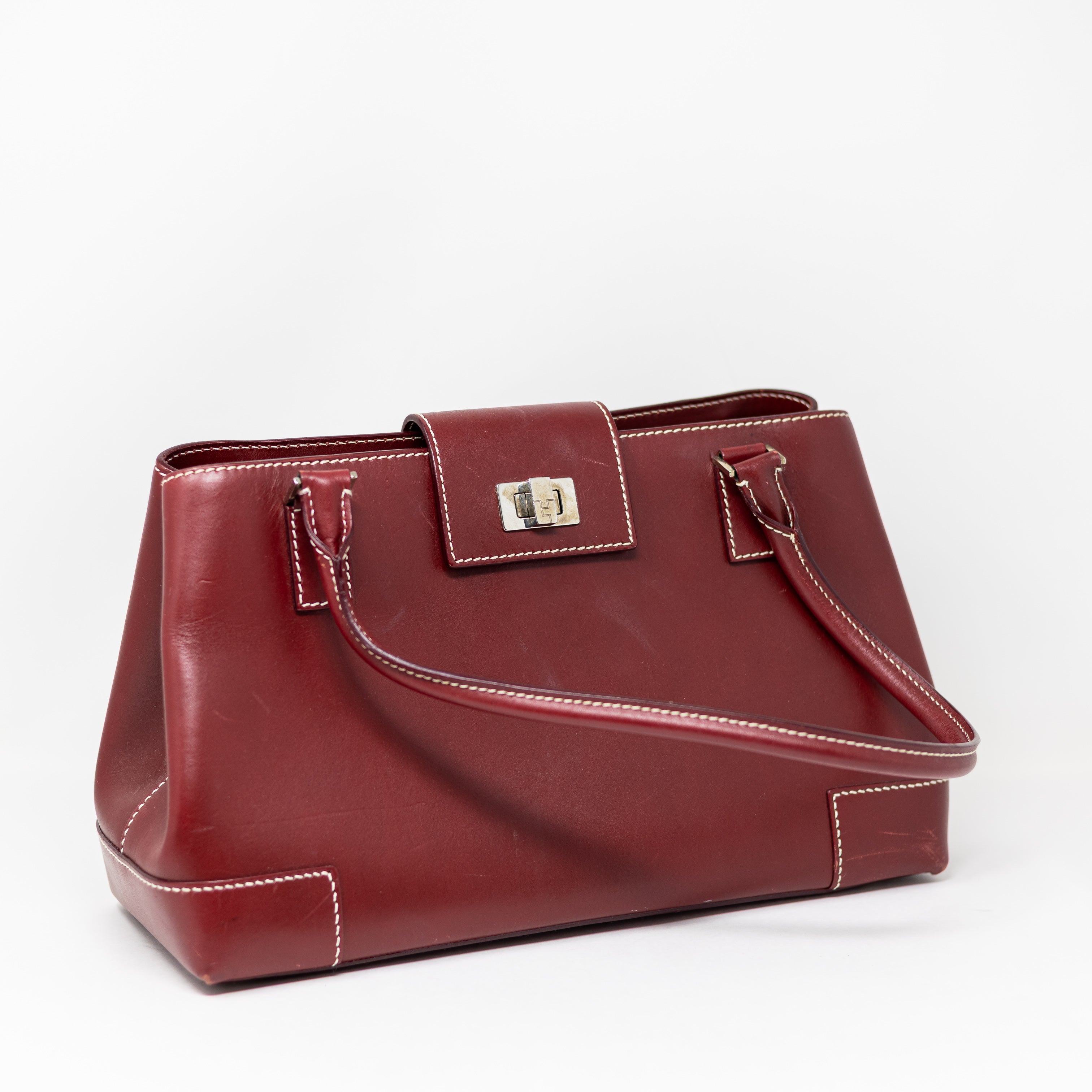 Lambertson Truex Genuine Leather Made In Italy Top Handle Purse Tote Bag Red